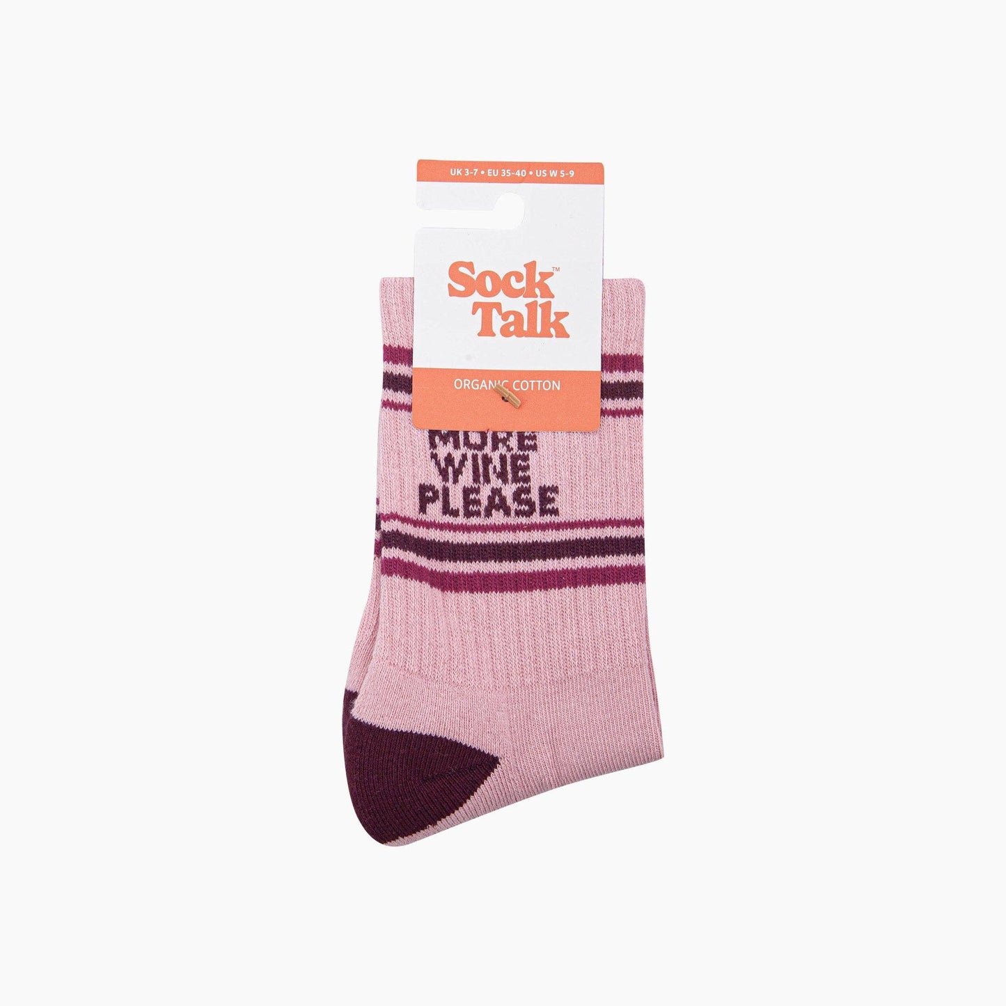 More Wine Please Organic Cotton Sports Socks in Soft Pink/Burgundy