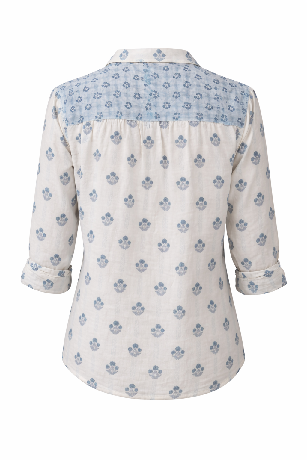 Western style woodblock printed cotton voile shirt.