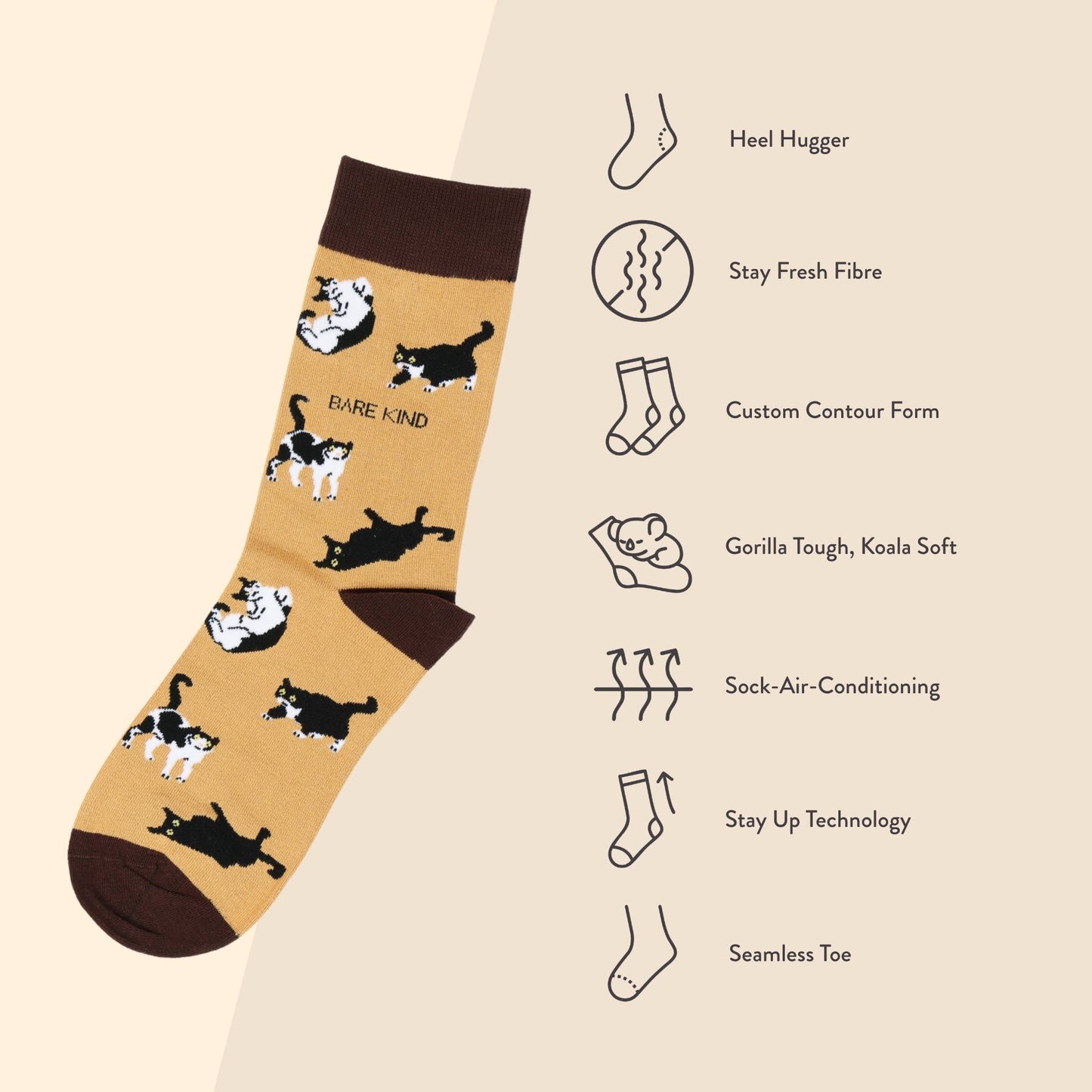 Bare Kind - Brown Cats Socks