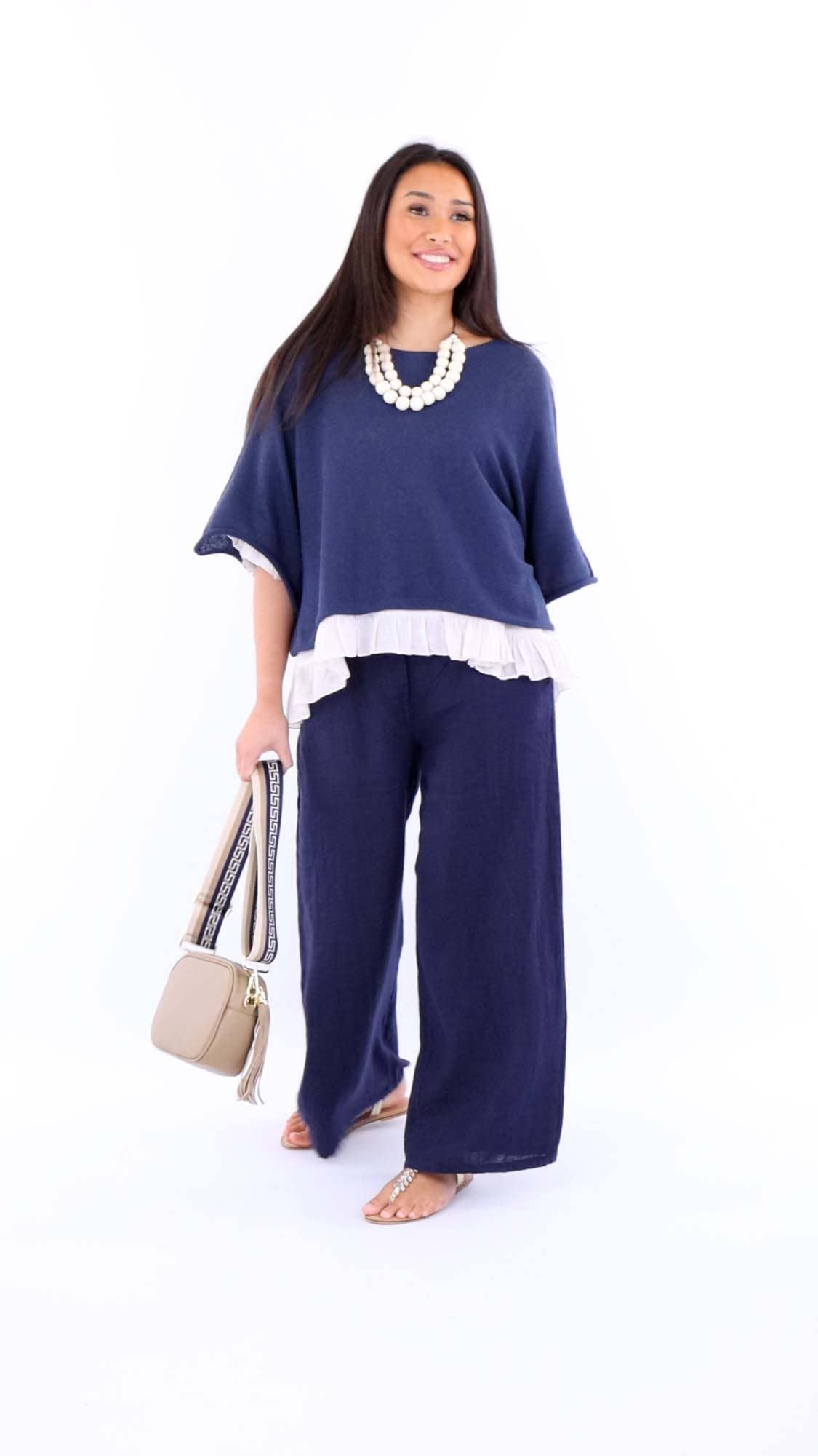 Cadenza Wide Straight Leg Linen Trousers: One Size