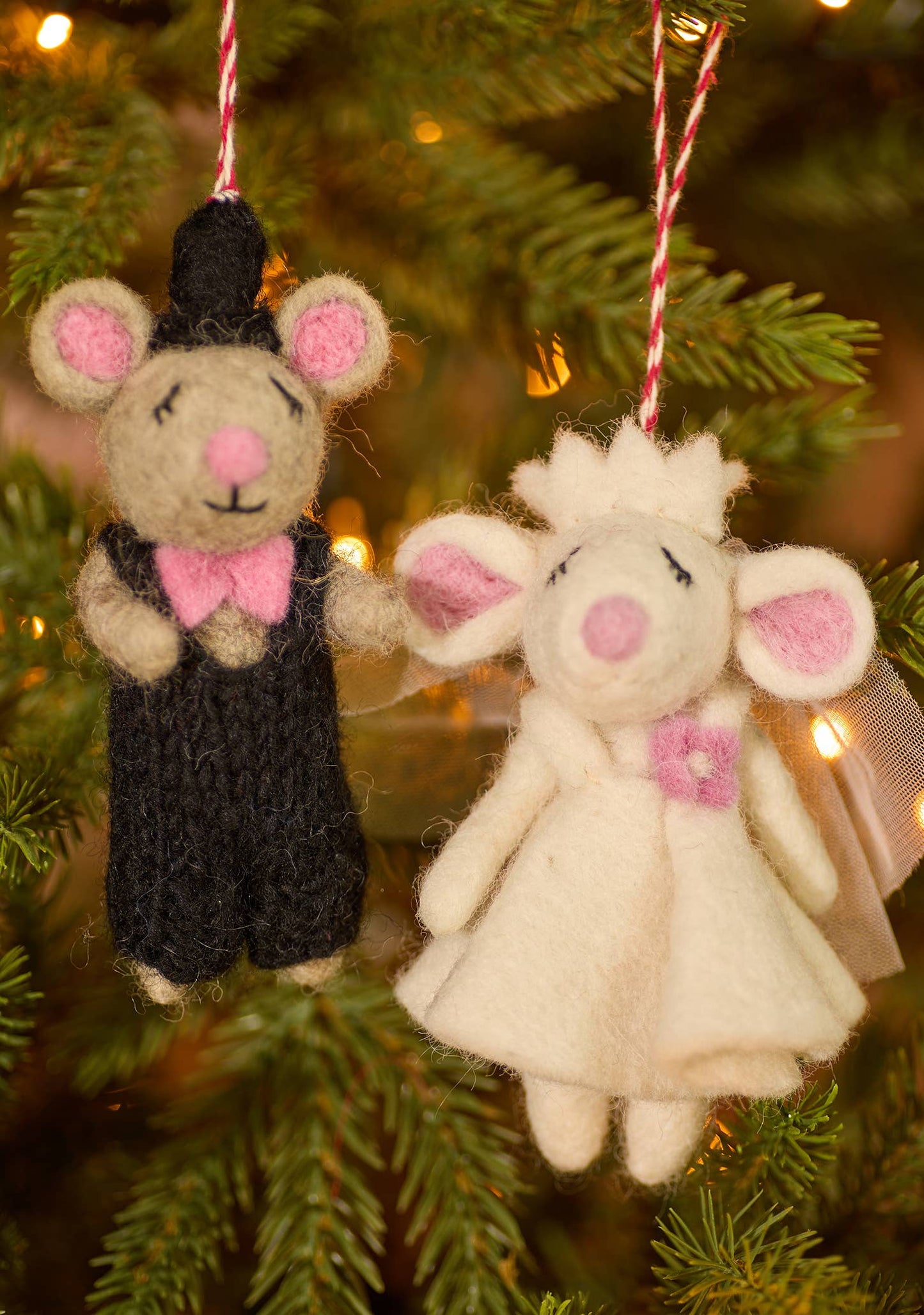 Namaste - Felt Wedding Mice Decorations - bride and groom