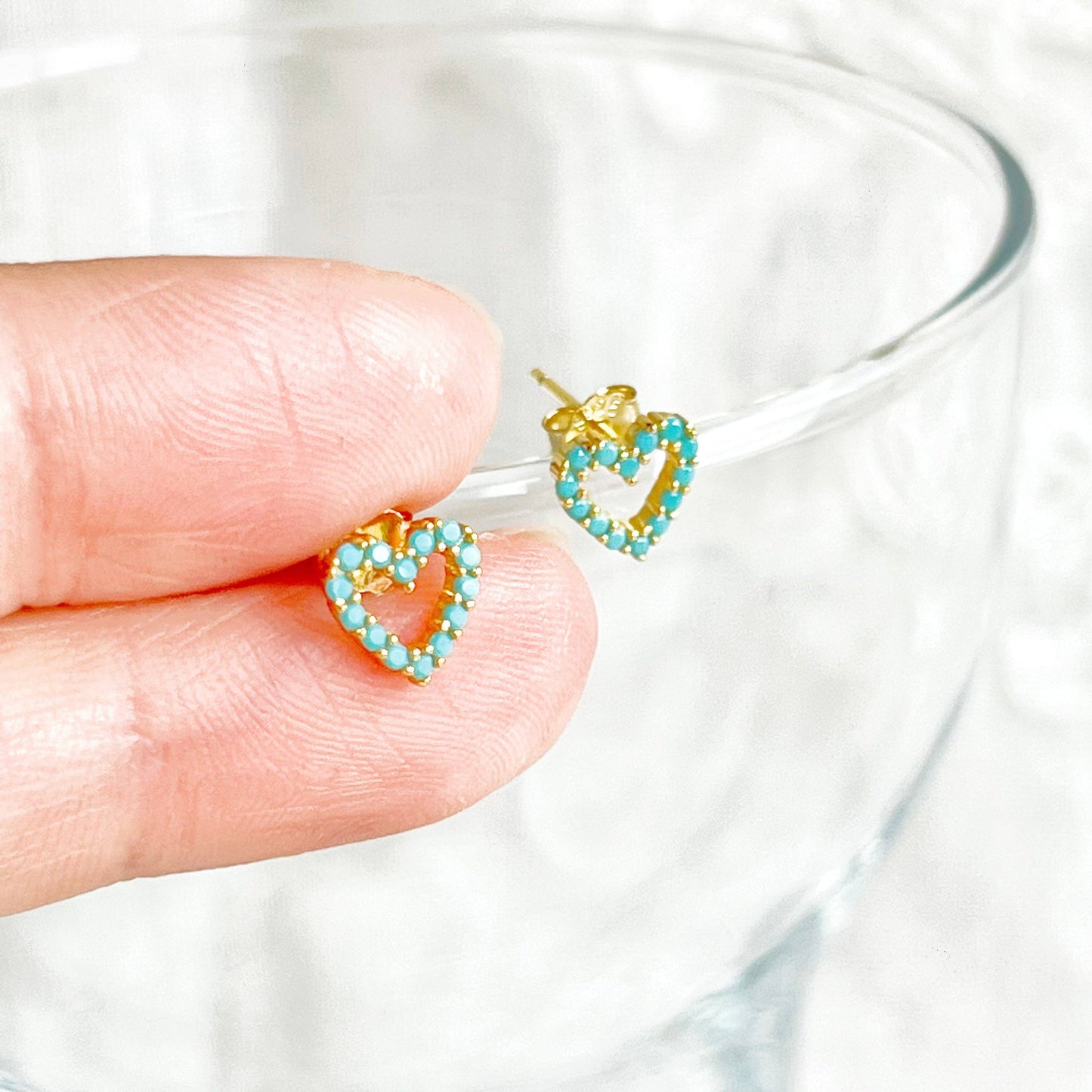 Ninaouity - Turquoise Heart Sterling Silver Stud Earrings