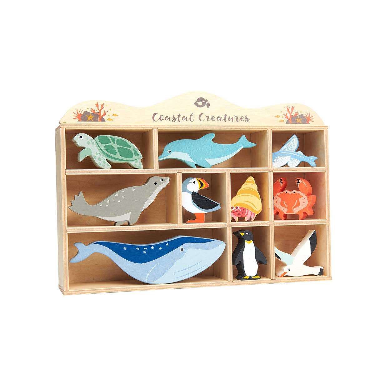 Threadbear Design UK - 10 Sea Creatures & Shelf - collectable wooden animals