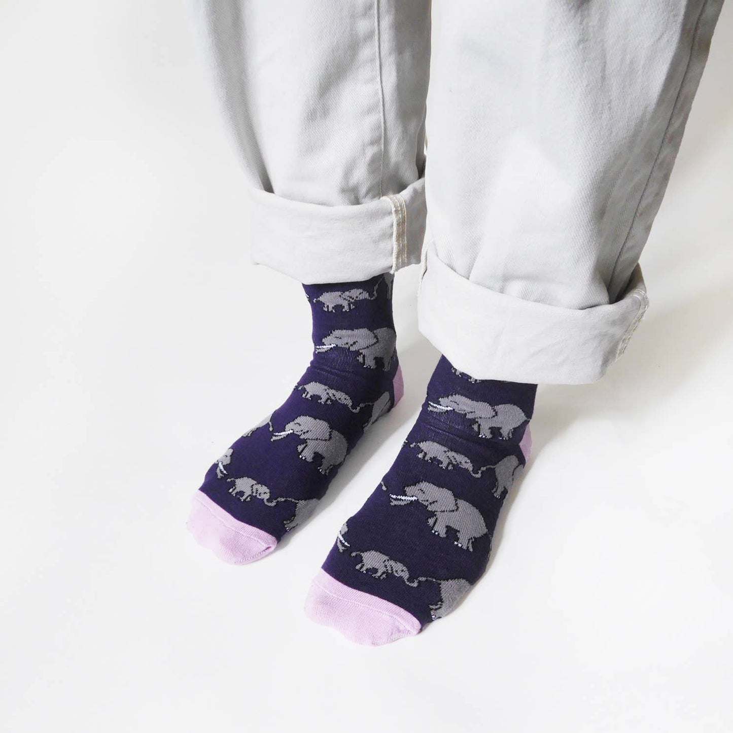 Bare Kind - Elephant Socks | Bamboo Socks | Purple Socks: UK Adult 7-11 / Single Pair / Elephants