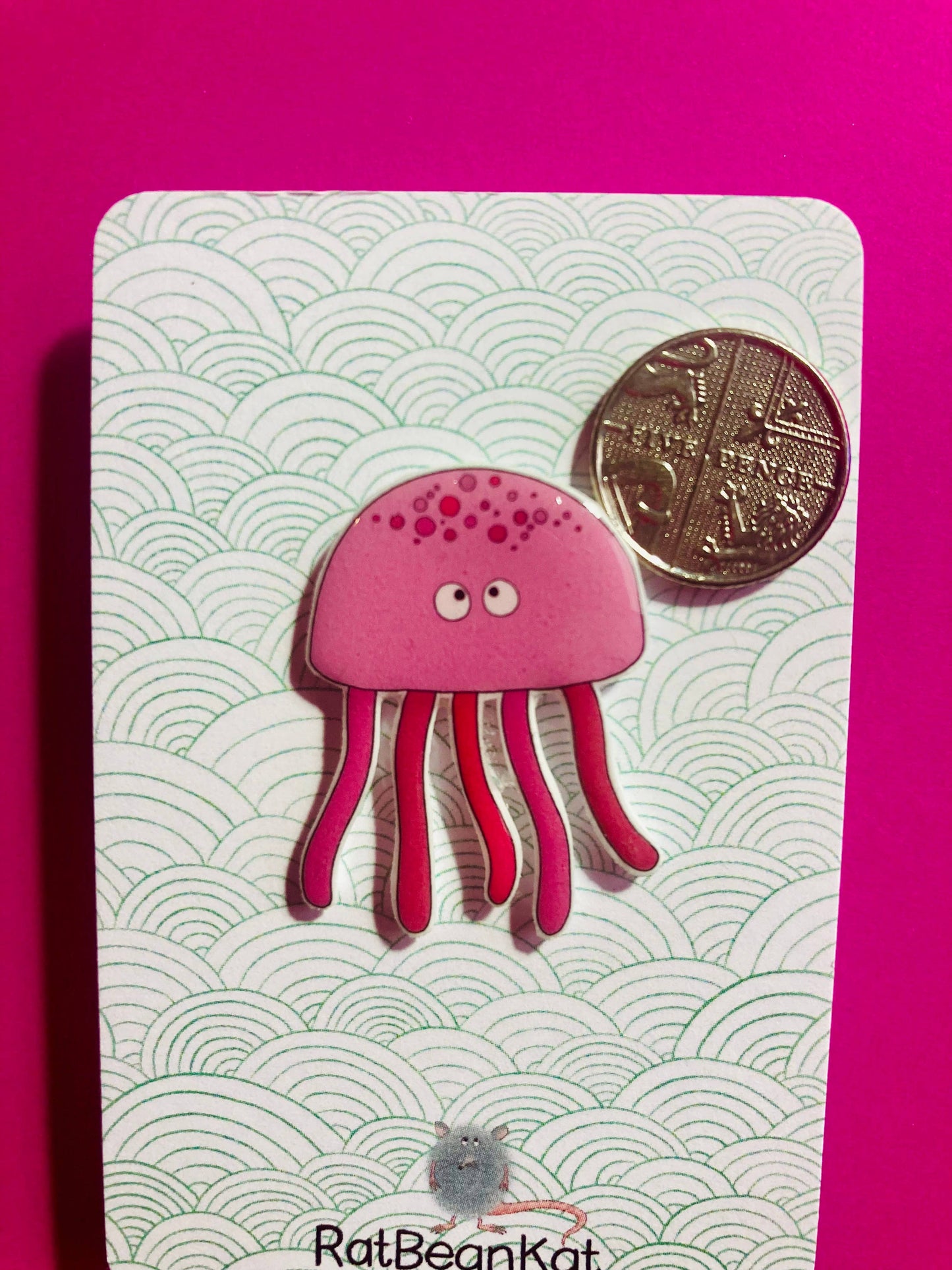 RatBeanCat - Little pink jellyfish pin badge