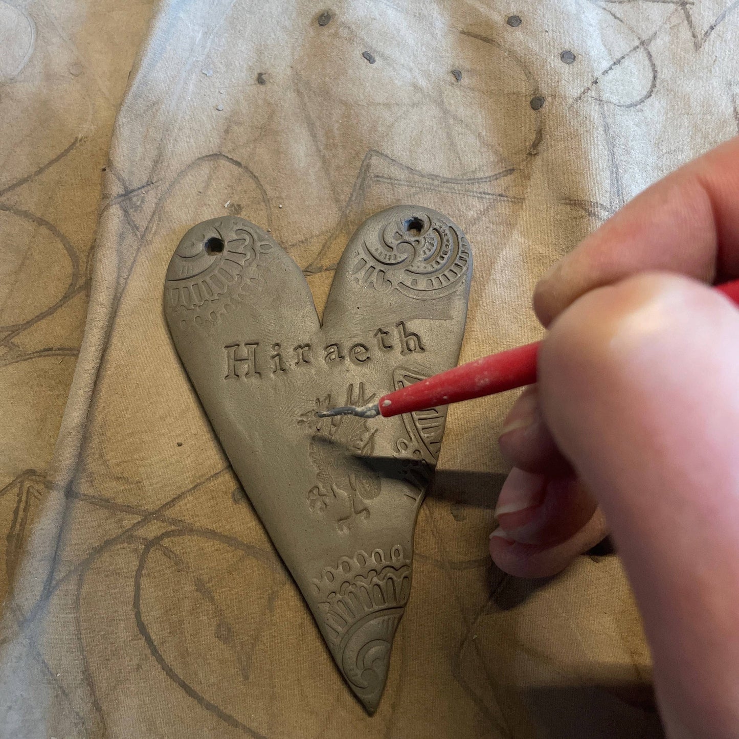 Handmade Ceramic Hiraeth Heart: Welsh Dragon Wall Decor