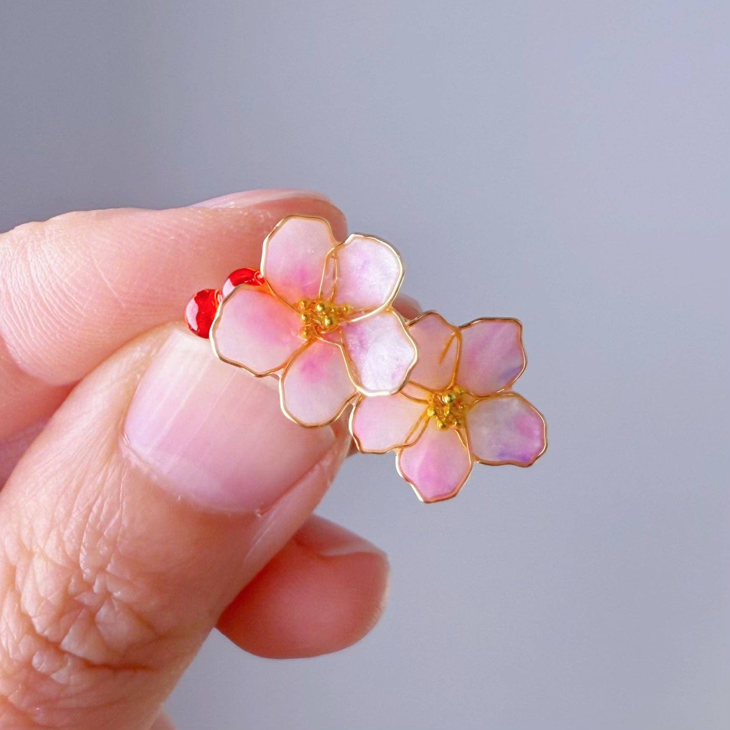 Ninaouity - Handmade Little Dark Pink Cherry Blossom Flowers Ring