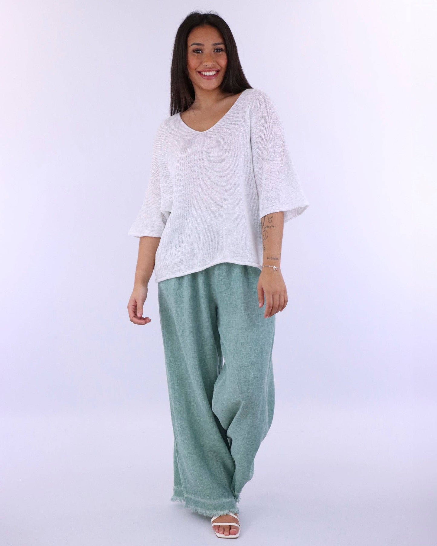 Cadenza Italy Ltd - Cotton Blend V Neck Tunic Top