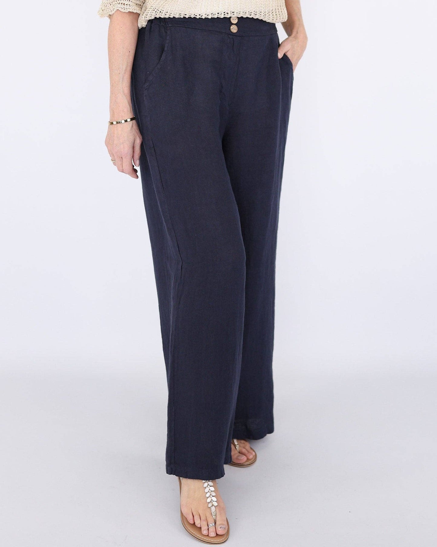 Wide Straight Leg Linen Trousers