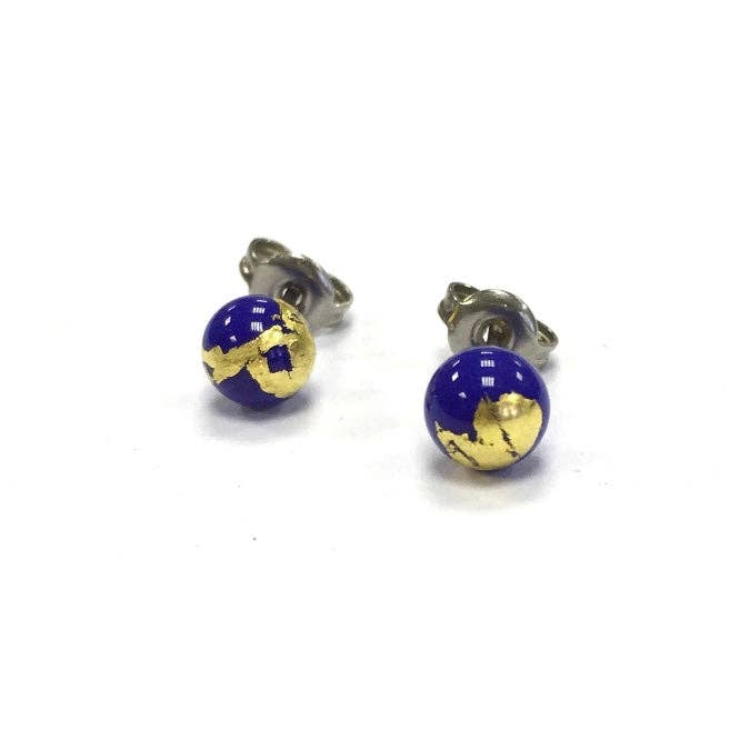 Helen Chalmers - Lapis and Gold Handmade Glass Stud Earrings