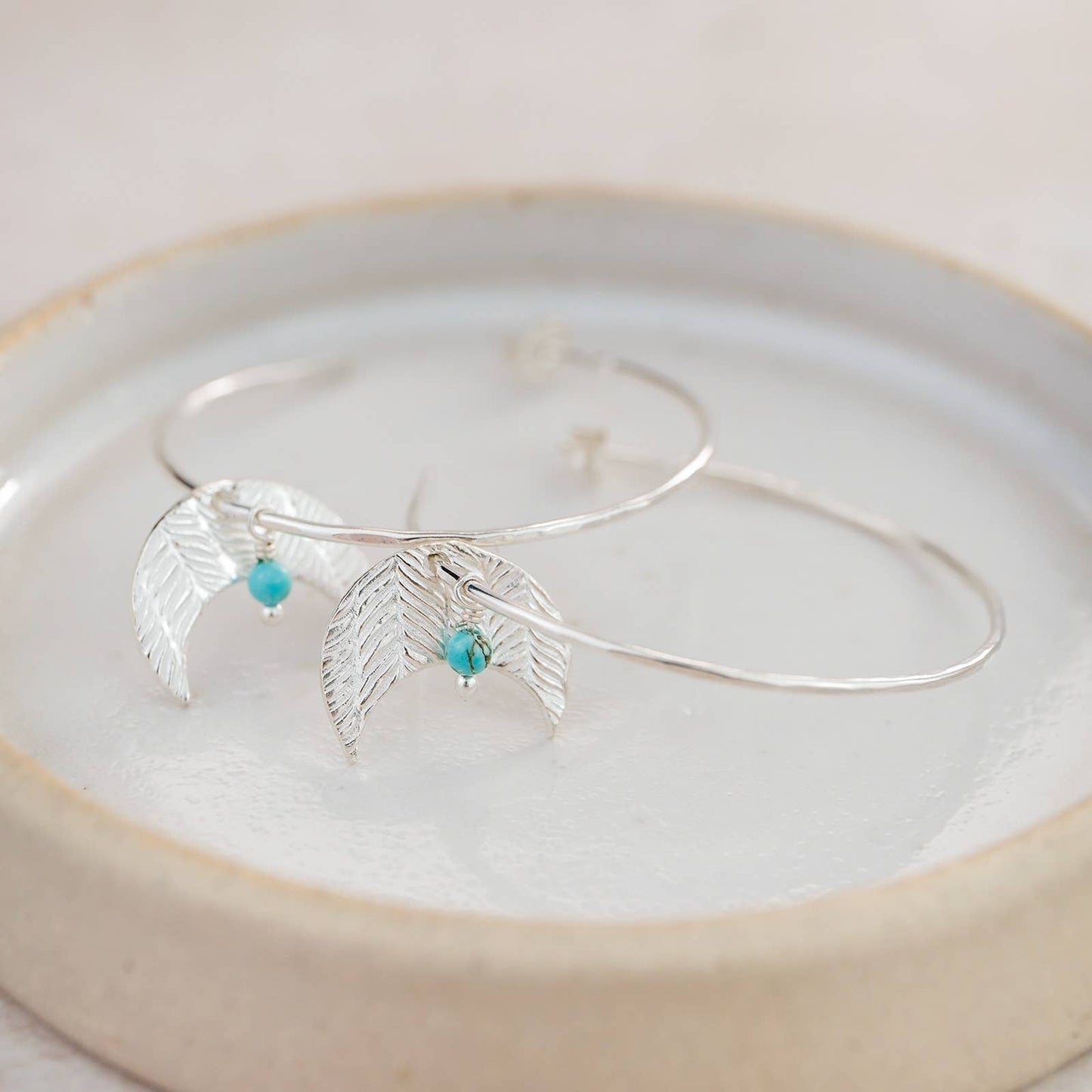 Lucy Kemp Jewellery - Sterling Silver Moon & Turquoise Hoops