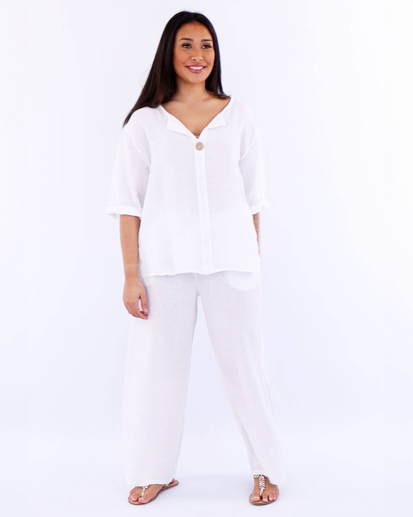 Cadenza Wide Straight Leg Linen Trousers: One Size