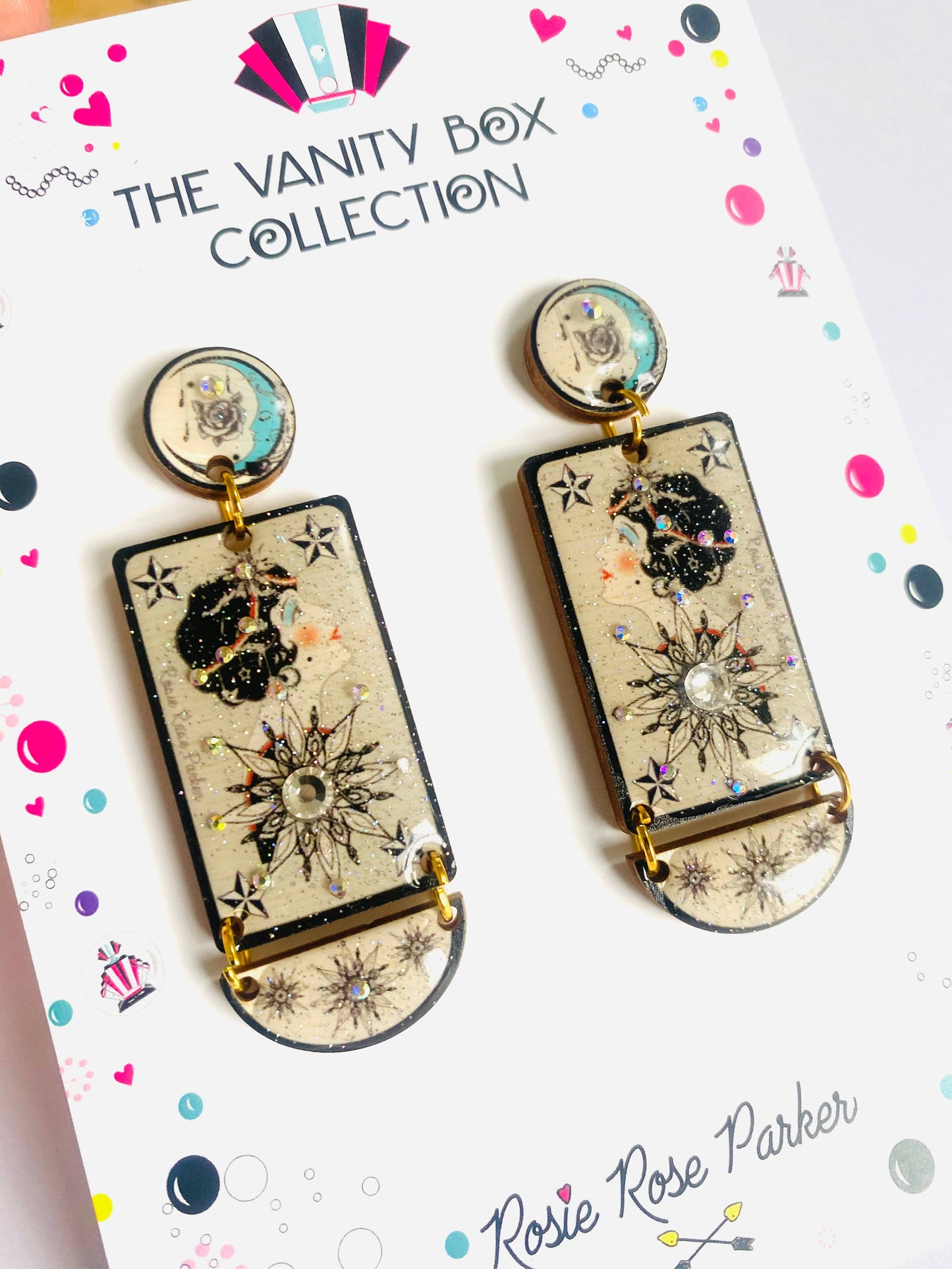 Retro inspired star and moon earrings celestial jewellery