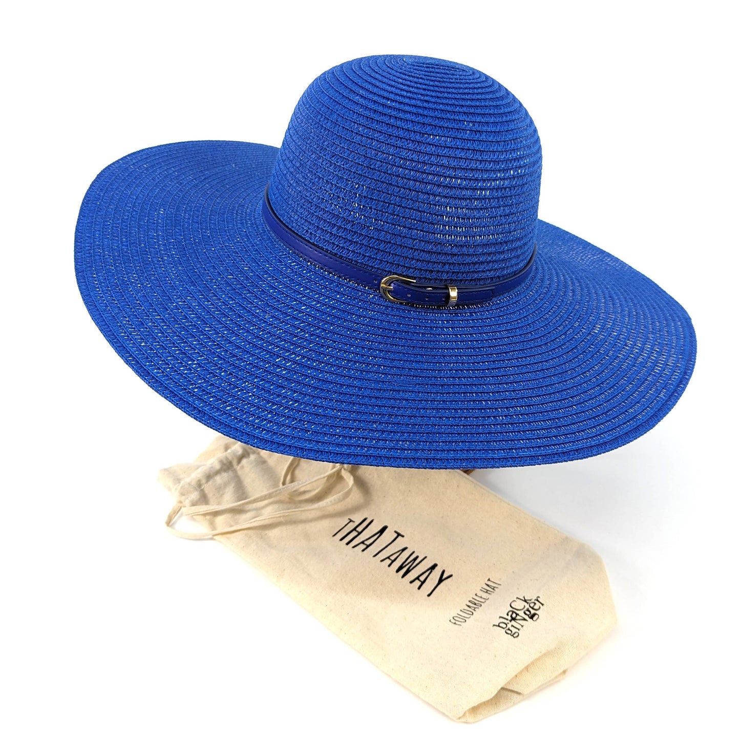 Black Ginger - Bright and Bold Wide Brim Foldable Hat - Azure Blue (57cm)