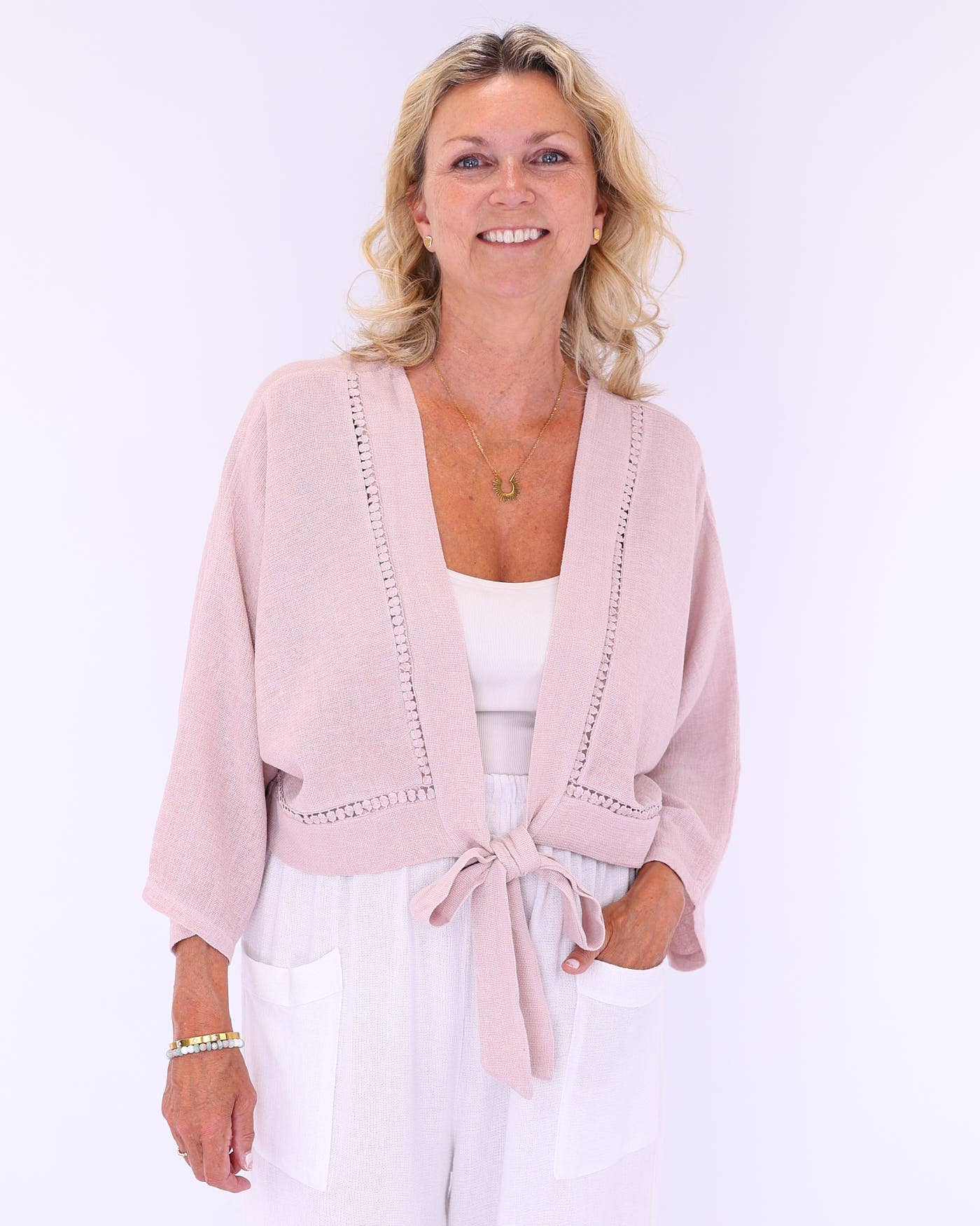 Cadenza Italy Ltd - Linen and Cotton Blend Tie Front Jacket