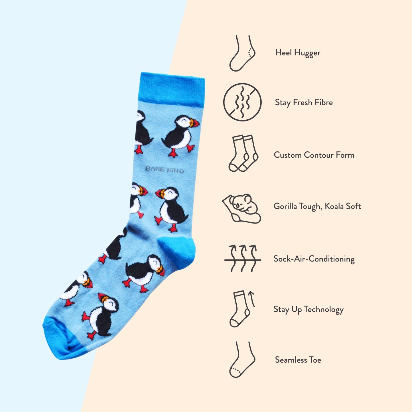Bare Kind - Blue Puffin Socks