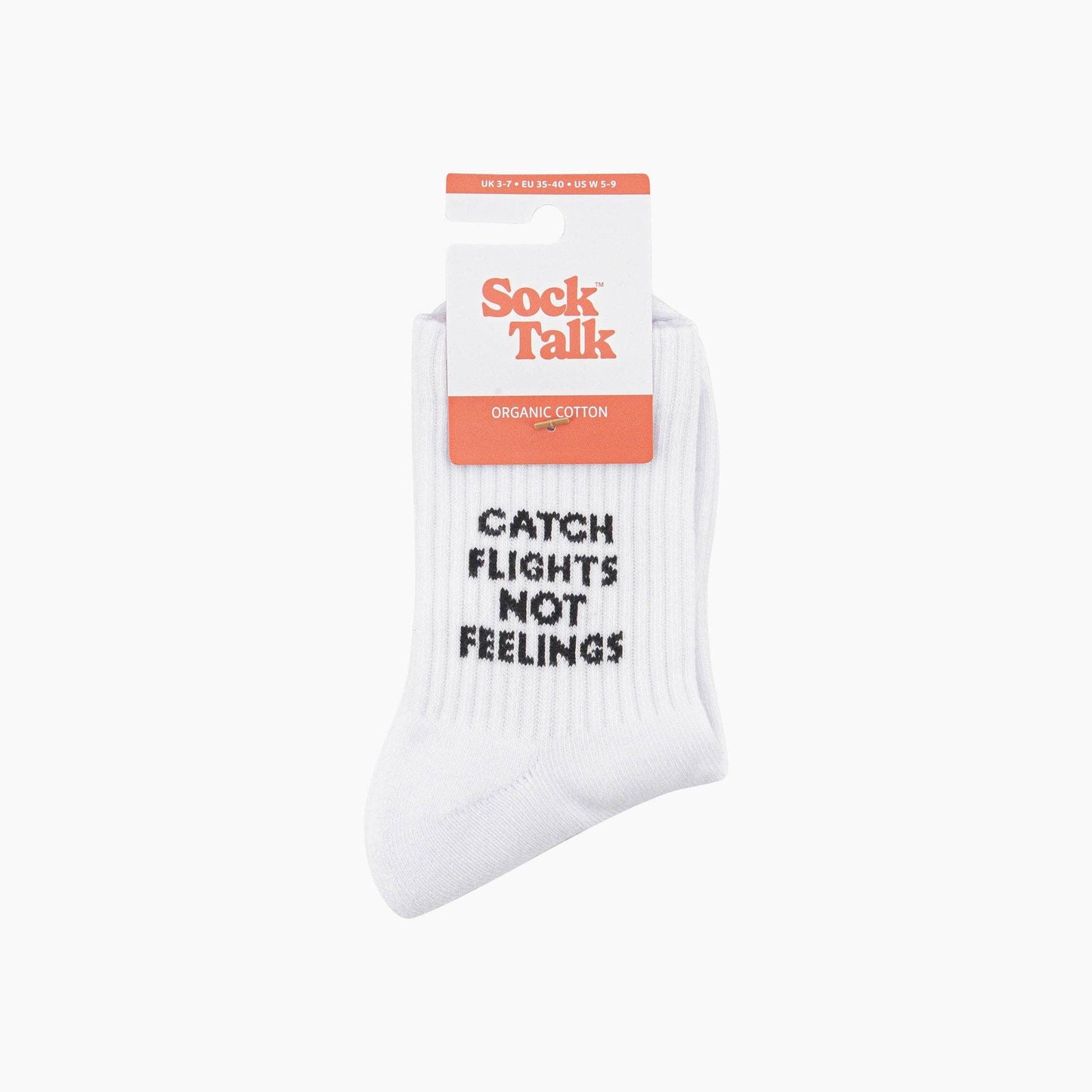 Catch Flights Not Feelings Organic Cotton Sports Socks in White
