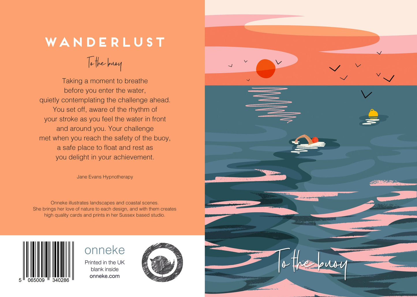 Onneke - to the buoy Wild swimming card Coastal greeting card sea swimming card