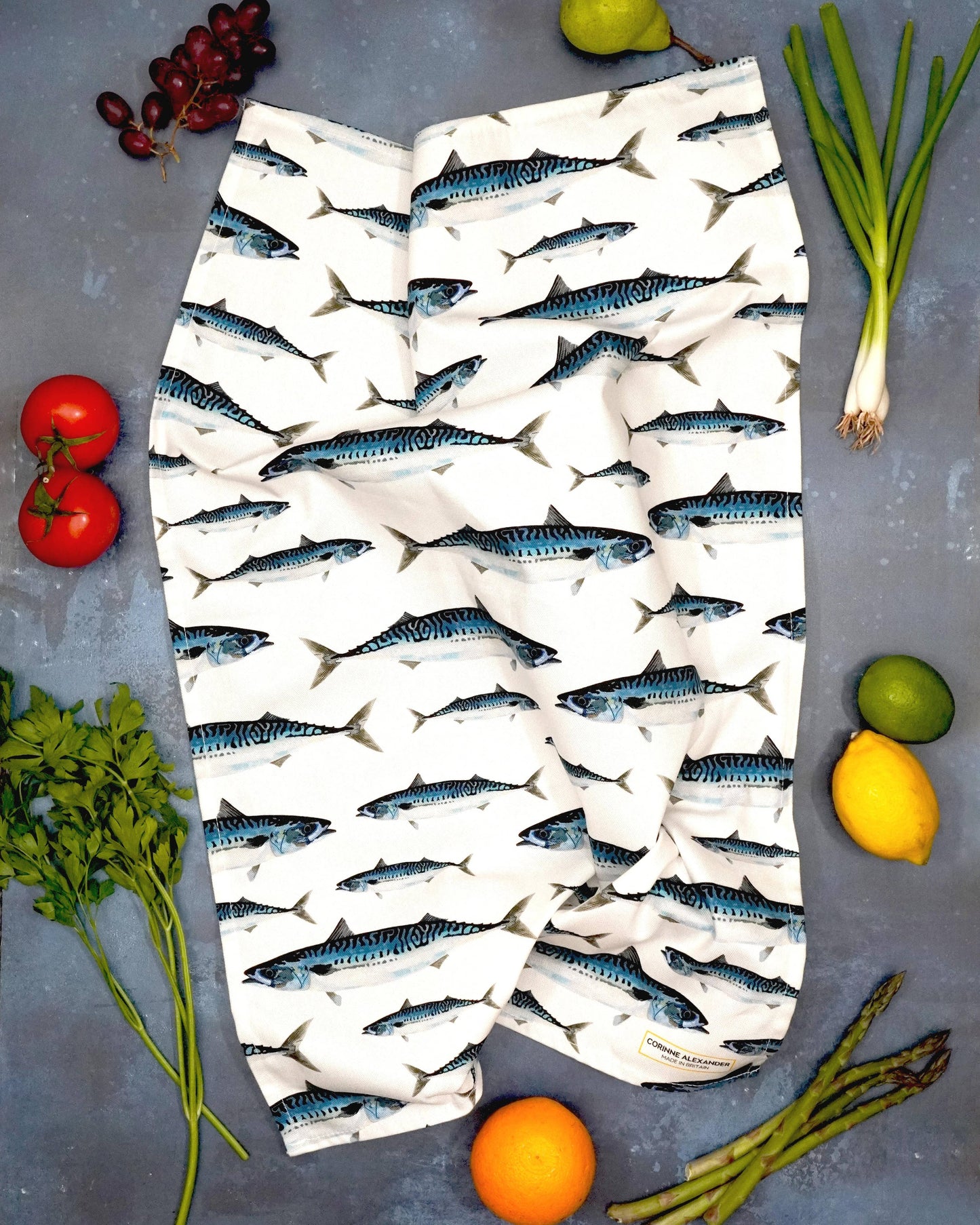 Mackerel Tea Towel – 100% Cotton - Seaside Kitchen Towel