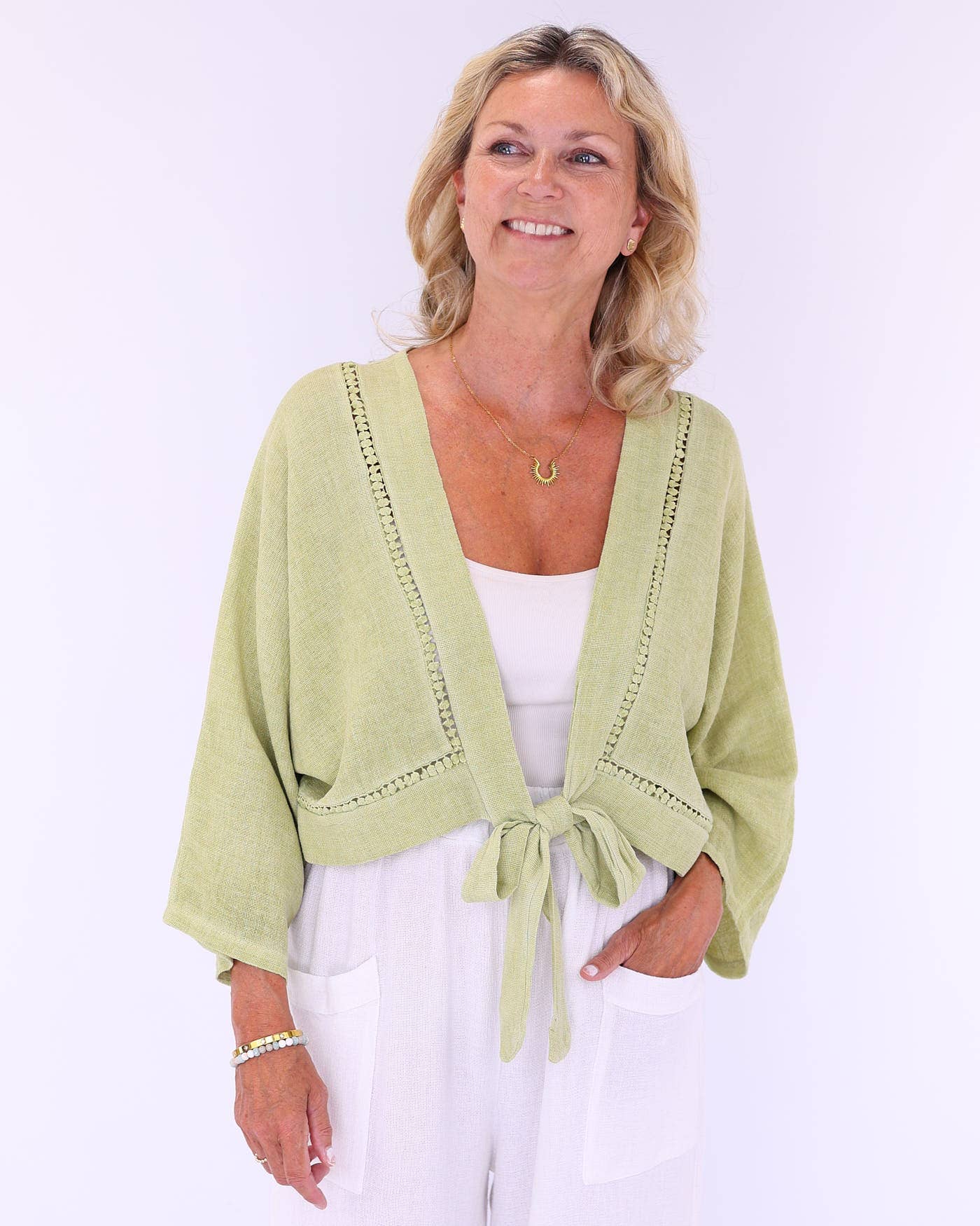 Cadenza Italy Ltd - Linen and Cotton Blend Tie Front Jacket