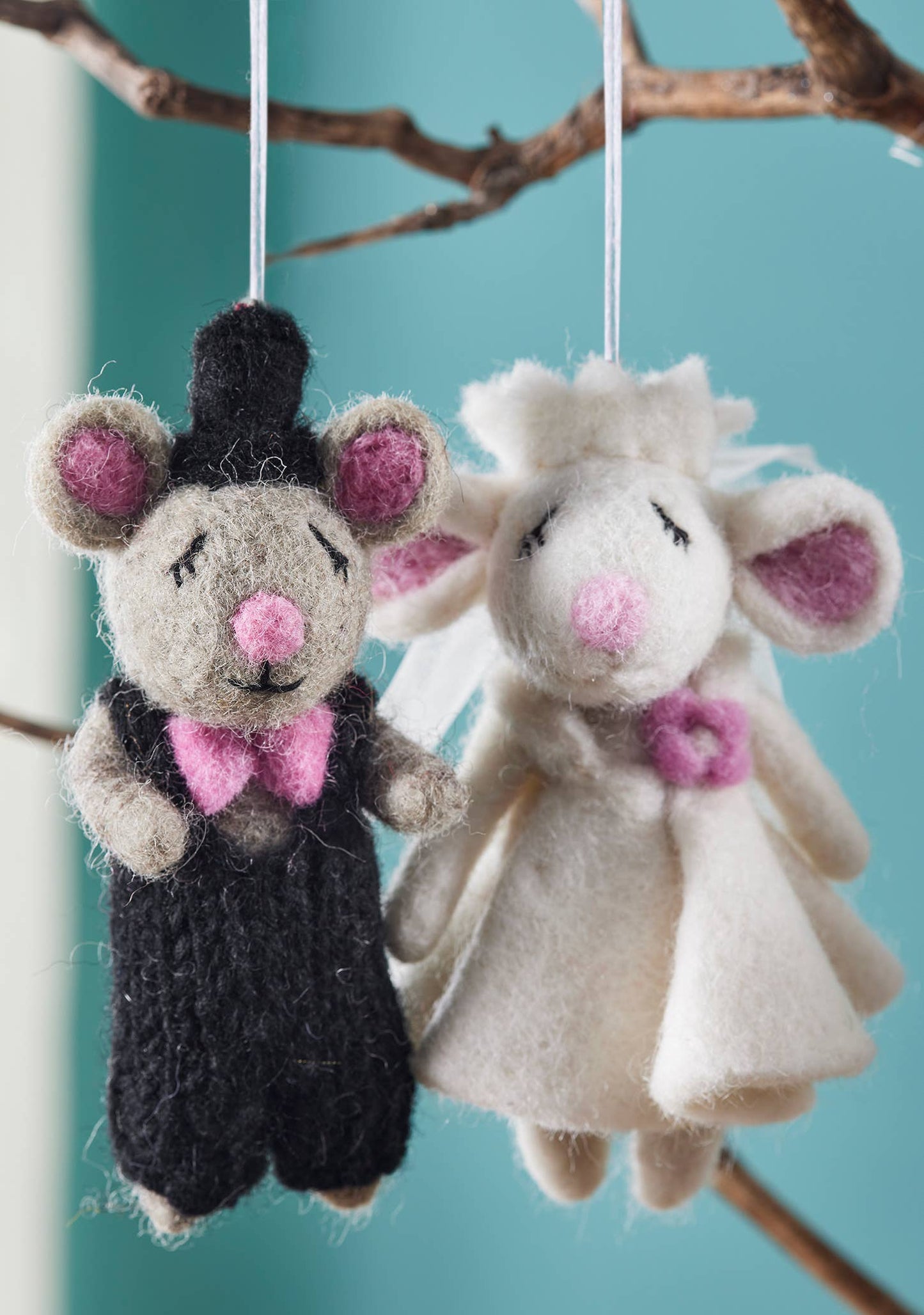 Namaste - Felt Wedding Mice Decorations - bride and groom