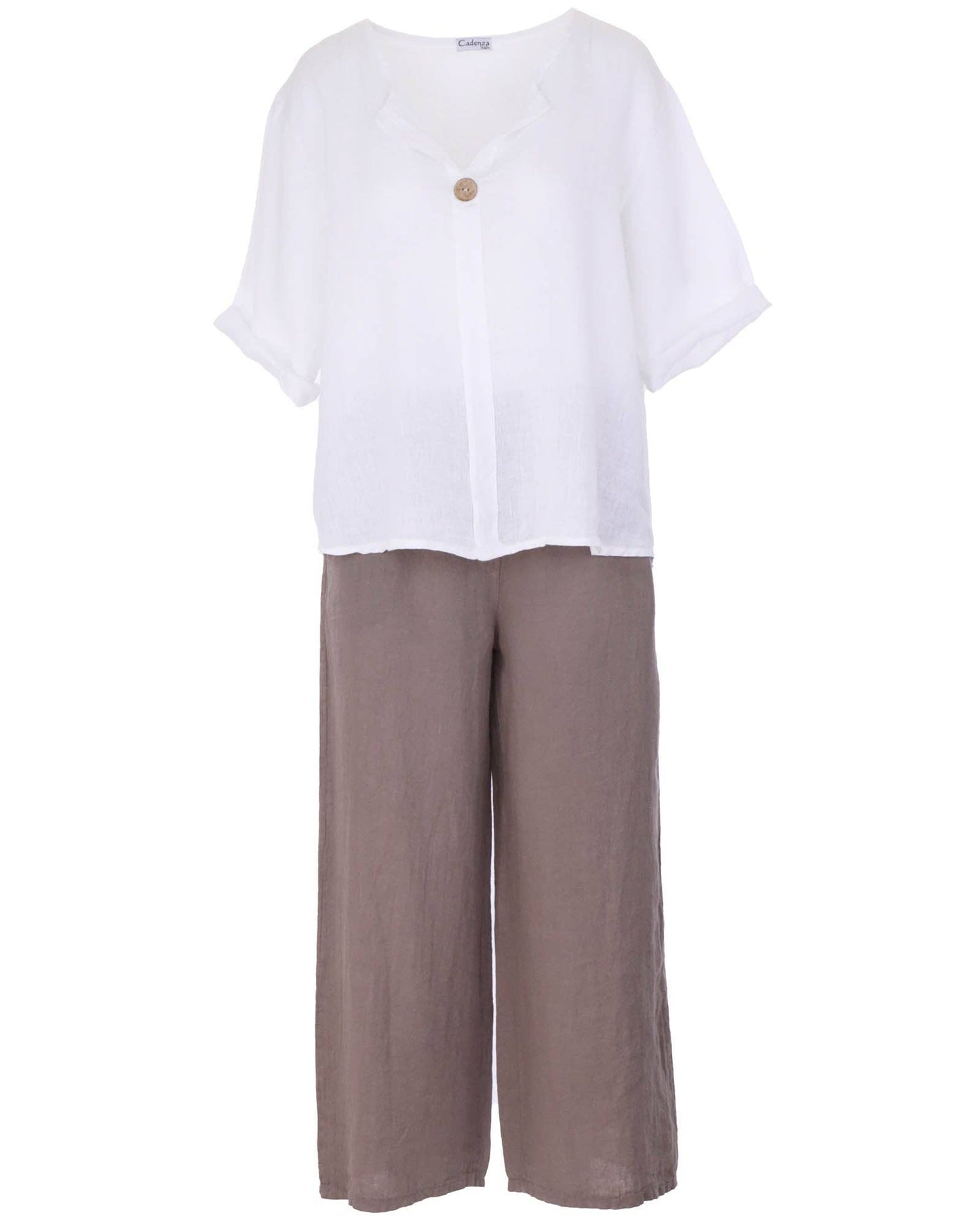 Cadenza Wide Straight Leg Linen Trousers: One Size