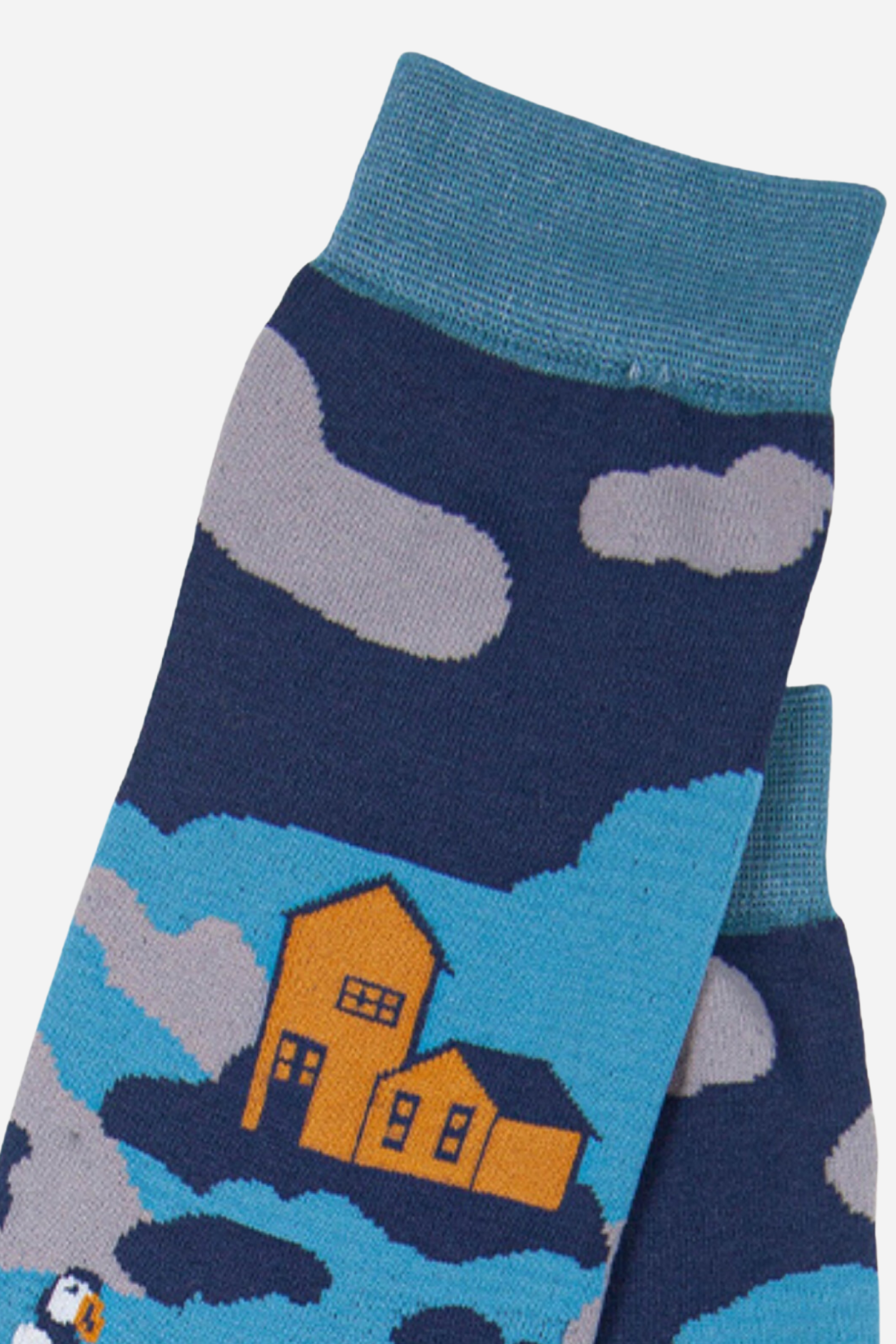 Men's Bamboo Socks -Blue/Teal, Coast Puffins