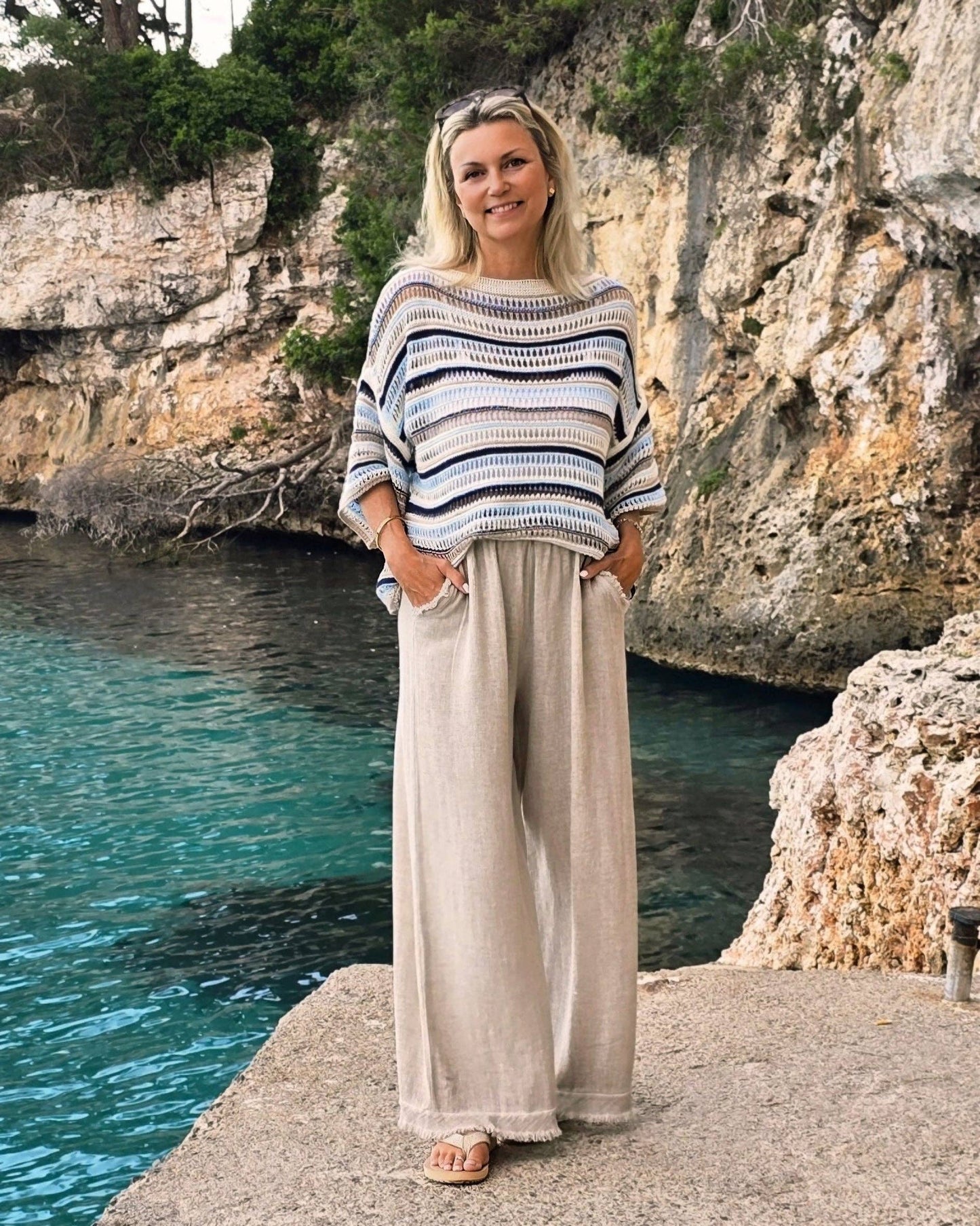 Cadenza - Cotton Blend Sienna Stripey Top