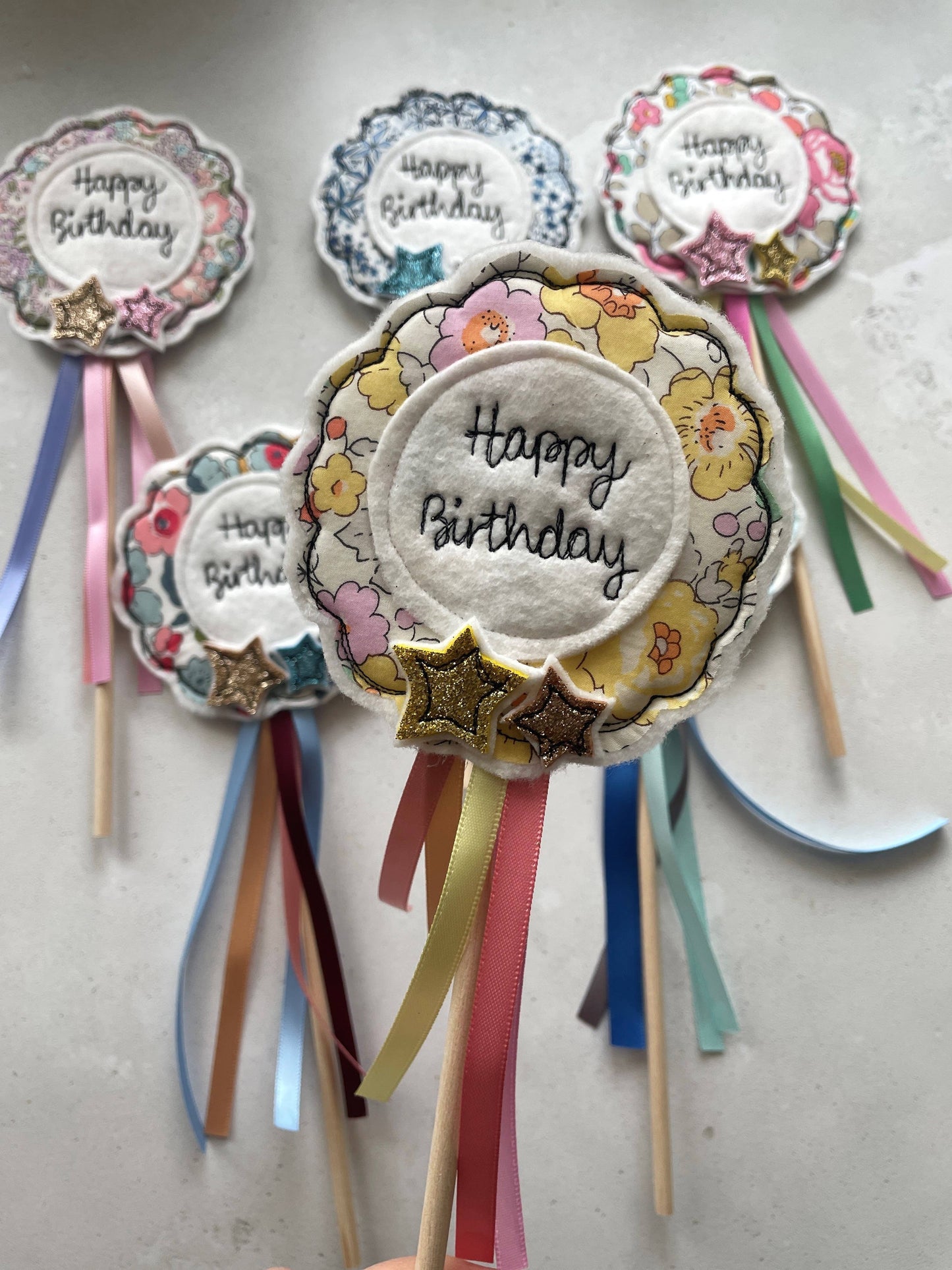 Girl Friday Embroidery - Happy Birthday Cake Rosette Flag