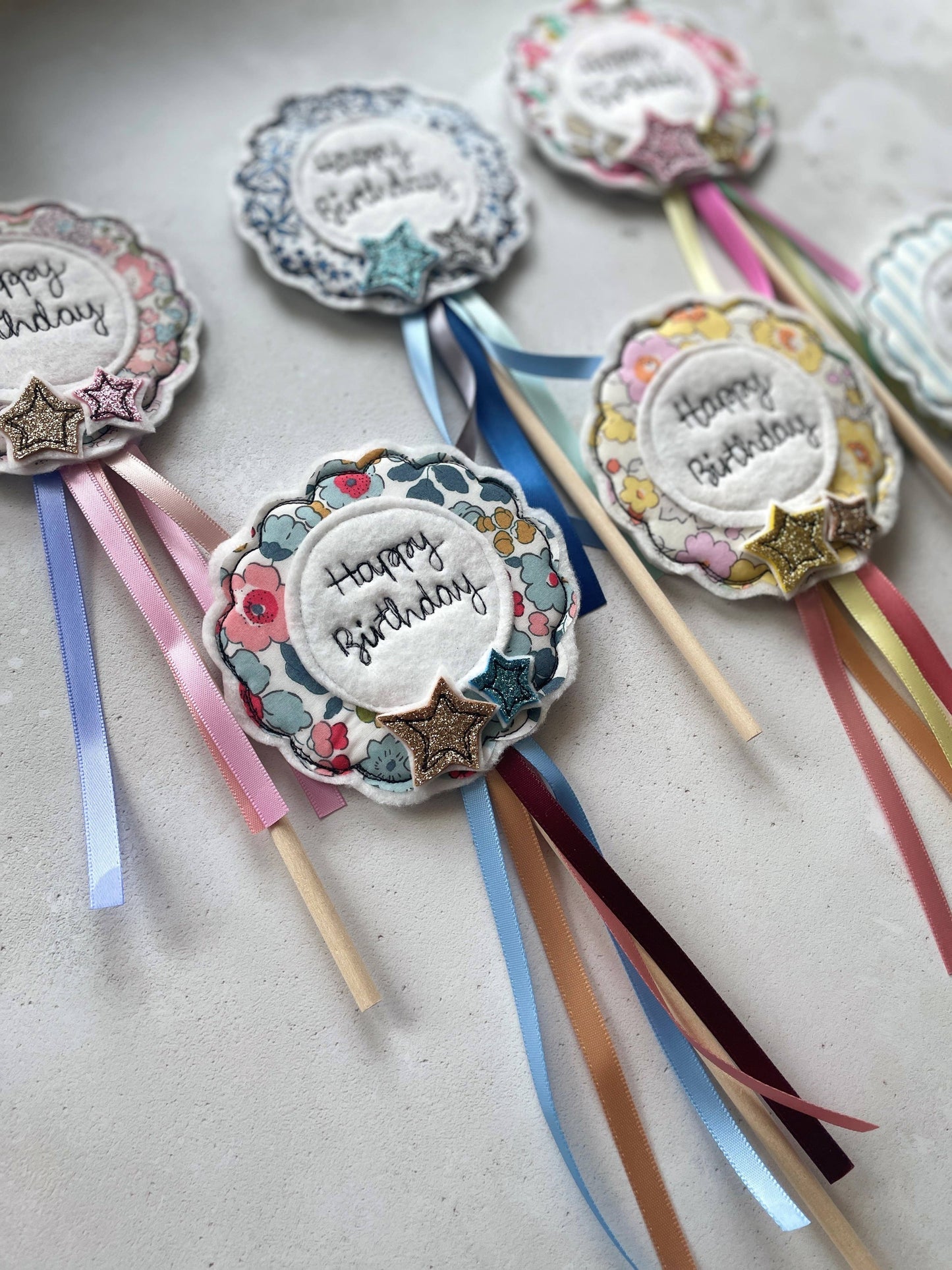 Girl Friday Embroidery - Happy Birthday Cake Rosette Flag