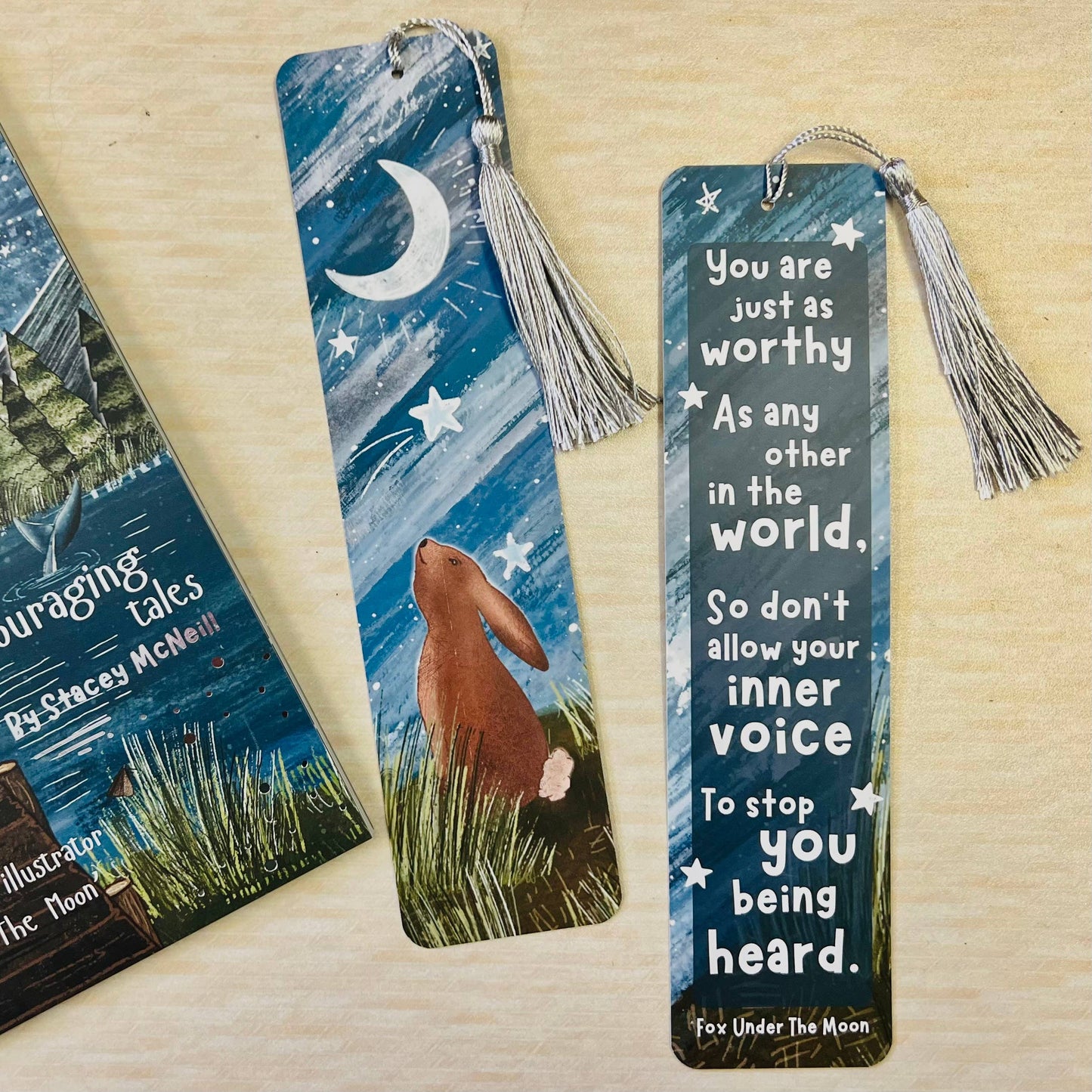 Fox Under The Moon - Rabbit Bookmark - One Step At A Time