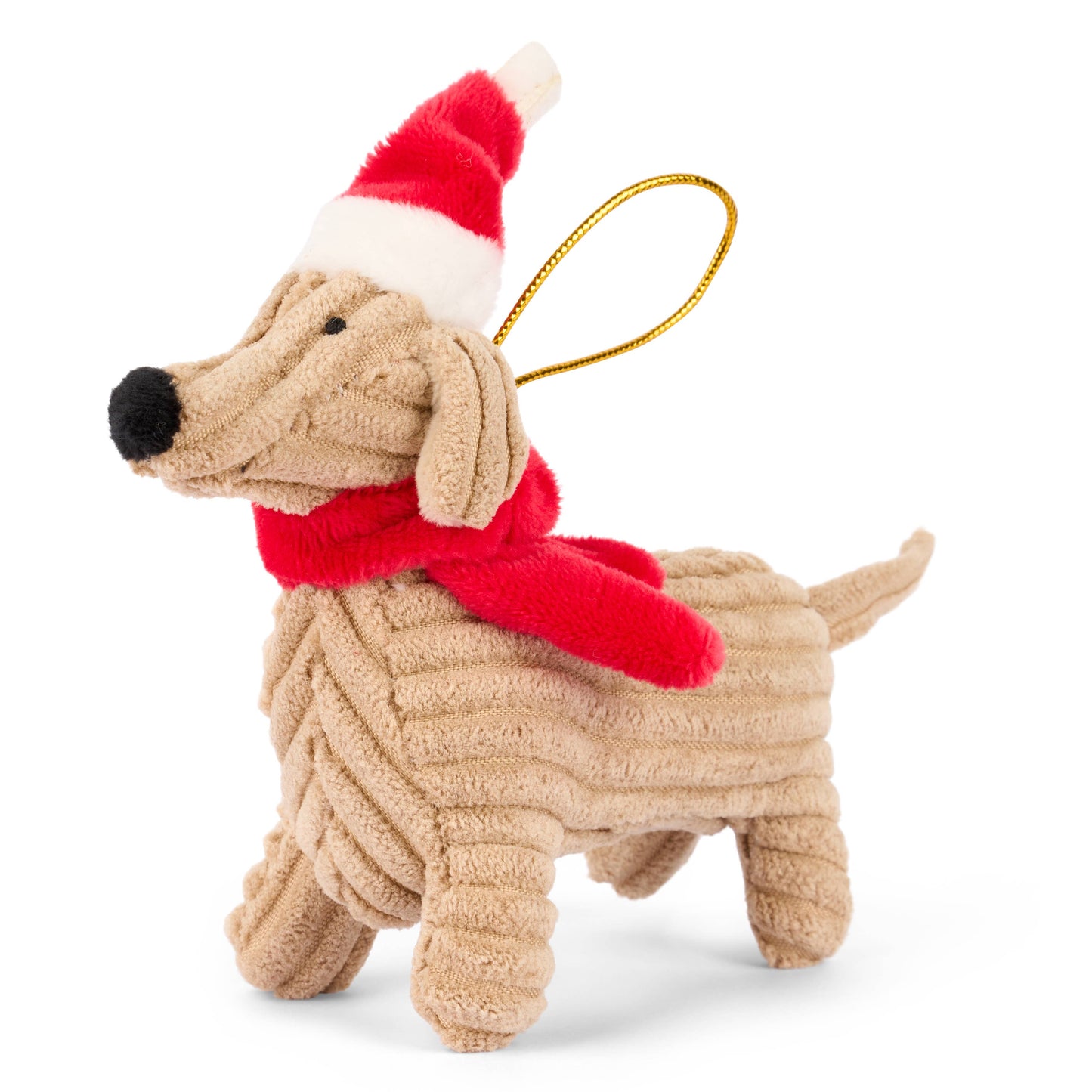 Sausage Dog Christmas Decoration, Brown Corduroy