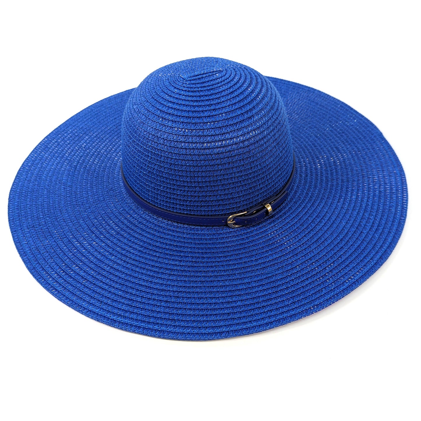 Black Ginger - Bright and Bold Wide Brim Foldable Hat - Azure Blue (57cm)