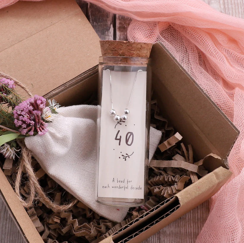 Attic Creations 40th Birthday beads necklace silver