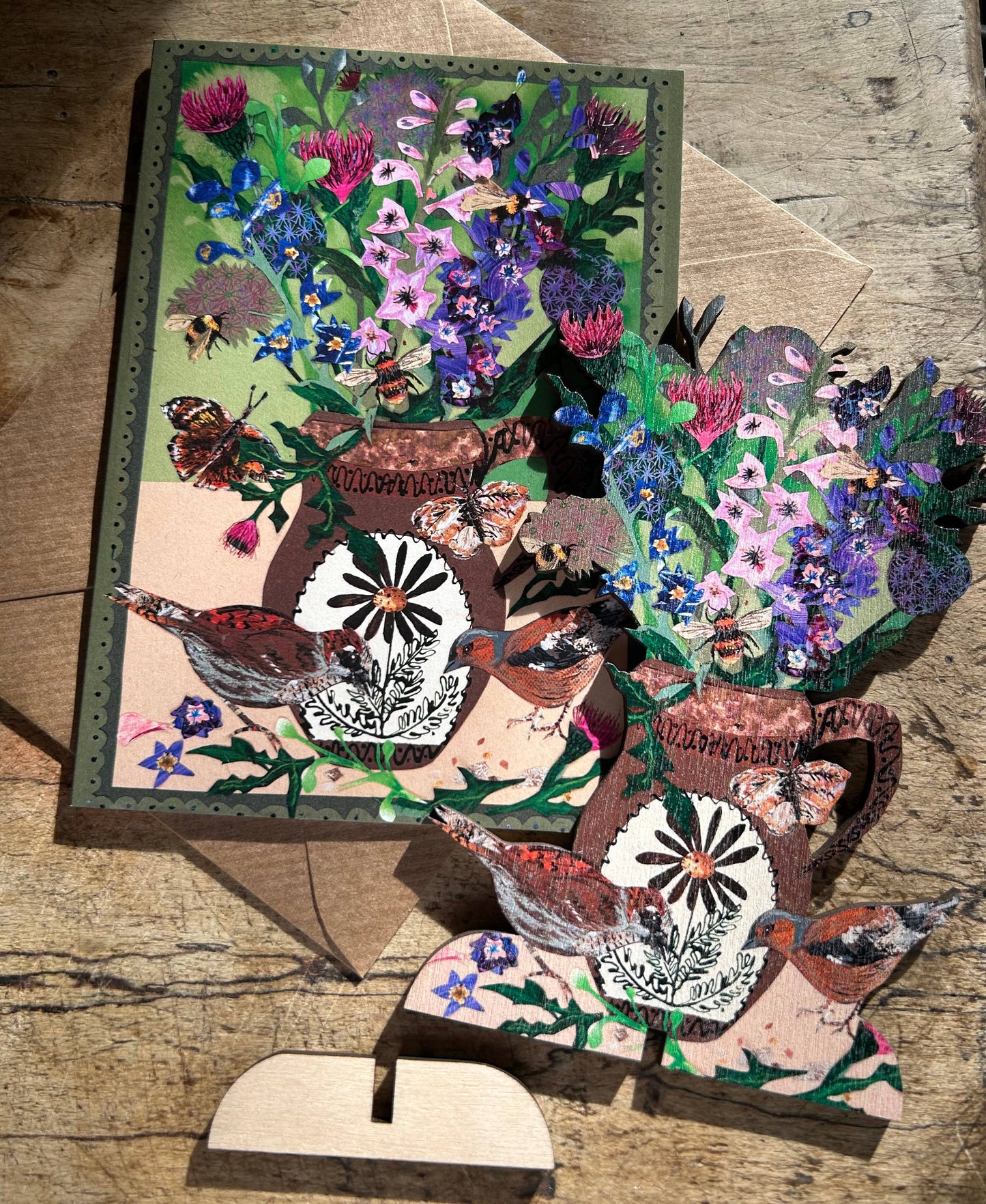 Clare O’Neill Artworks - Summer Blooms laser cut birch plywood keepsake and stand.