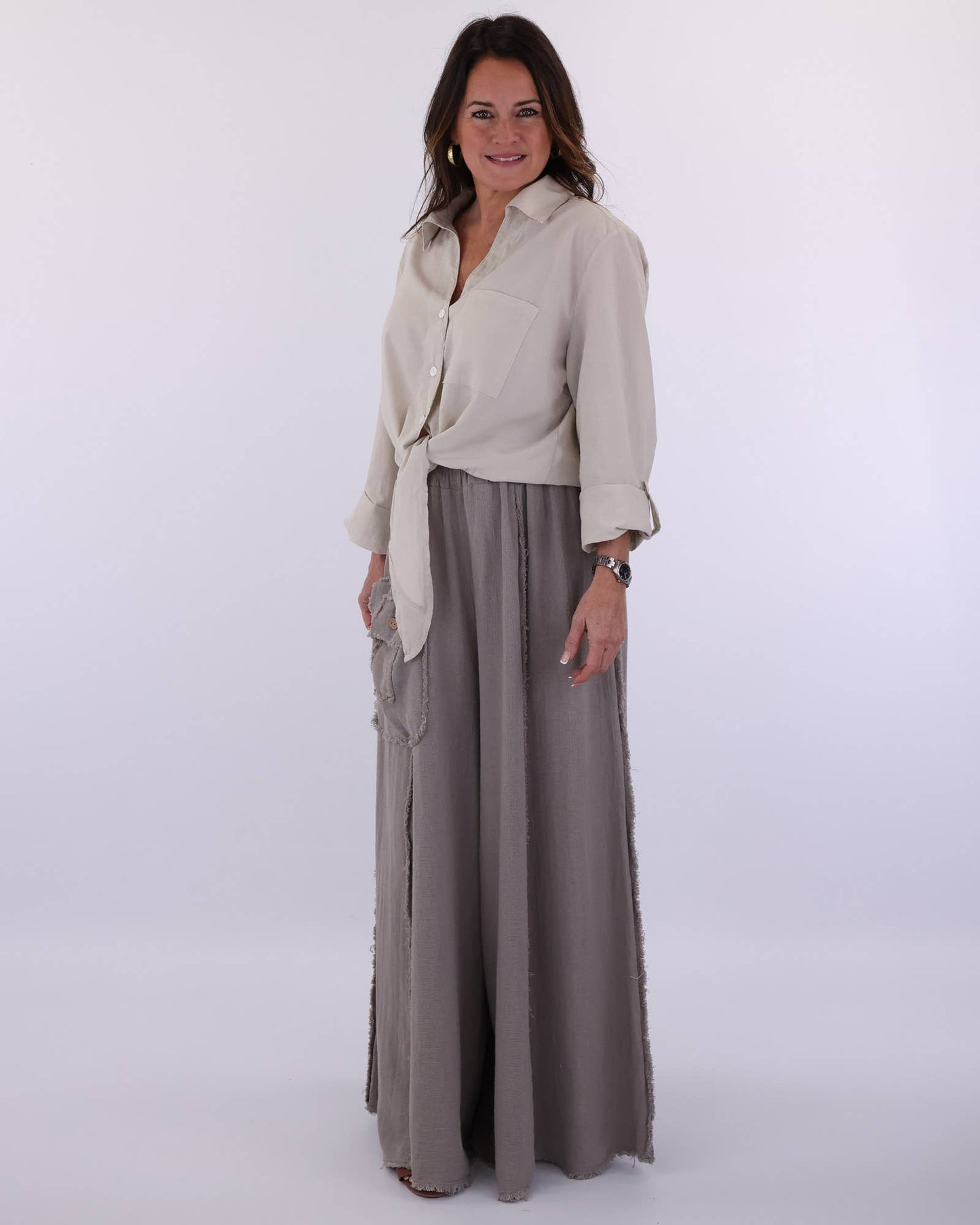 Cadenza Italy Ltd - Linen and Cotton Blend Distressed Trousers