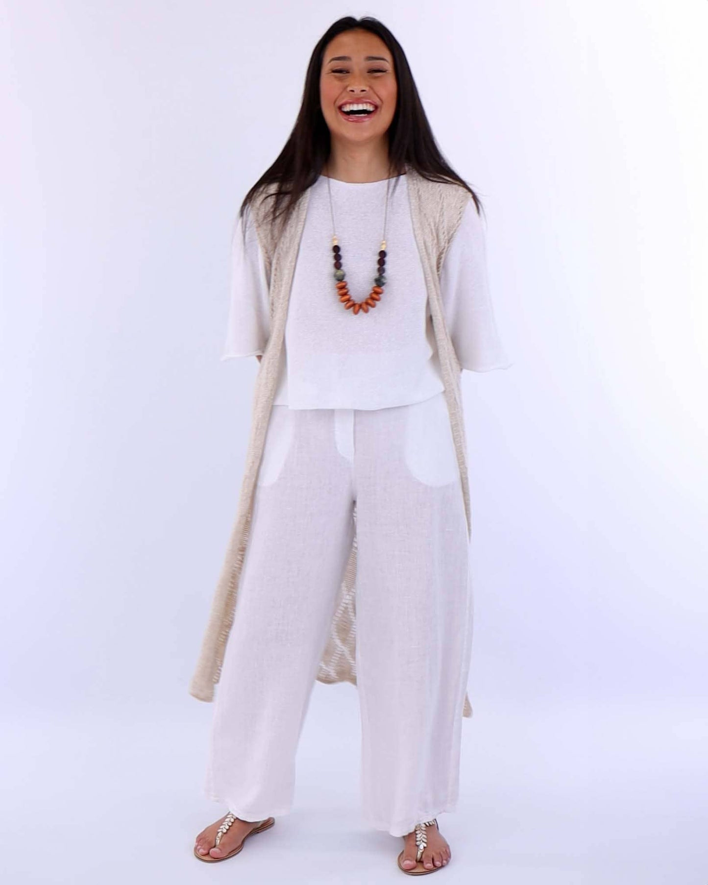 Cadenza Wide Straight Leg Linen Trousers: One Size