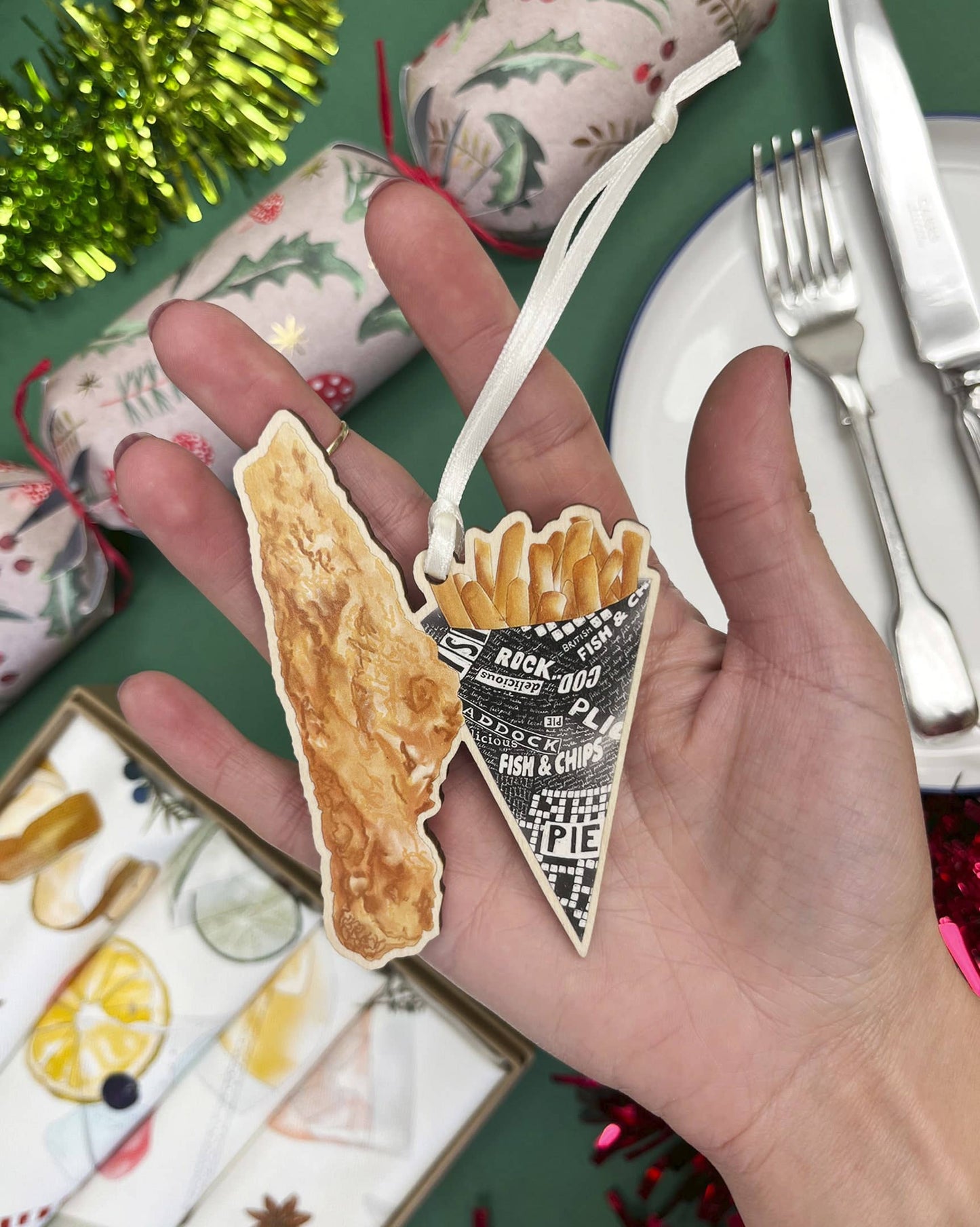 Wooden Christmas Ornament | Fish & Chips Design