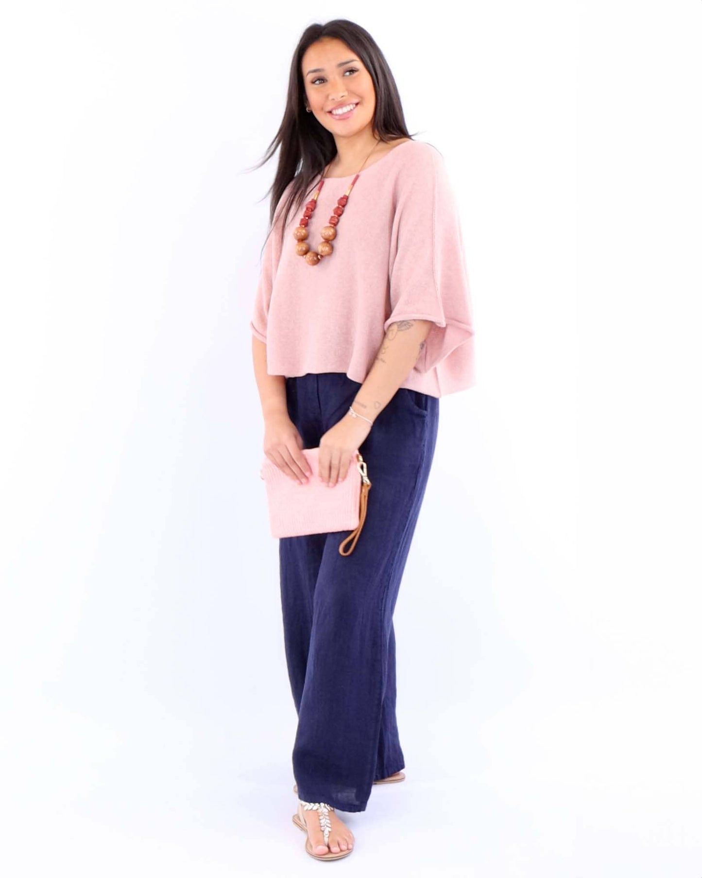 Cadenza Wide Straight Leg Linen Trousers: One Size