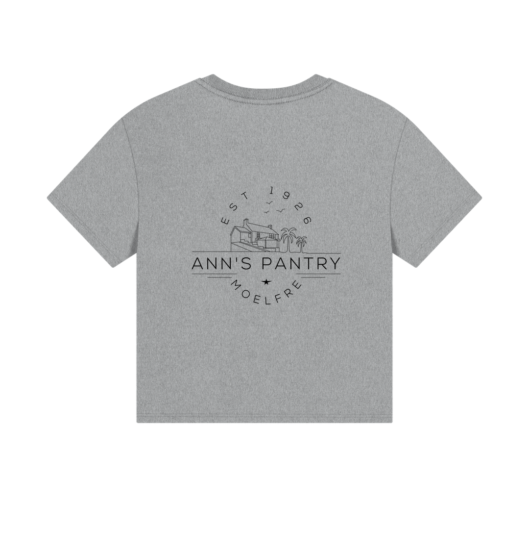 Athletic Grey Ann's Pantry Ladies Boxy Tee Logo on back
