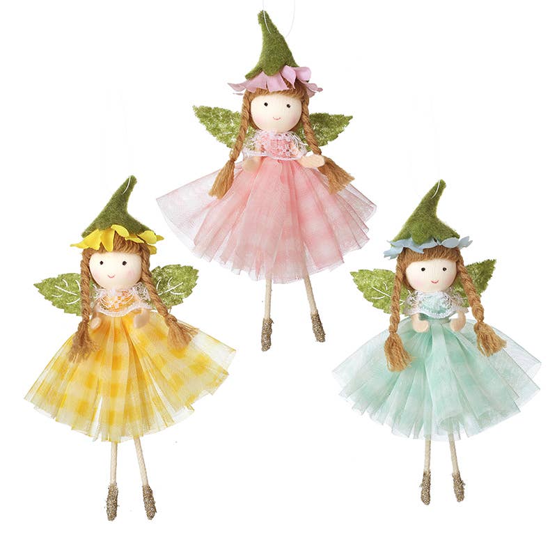HANGING FAIRIES IN CHECKED SKIRT MIX
