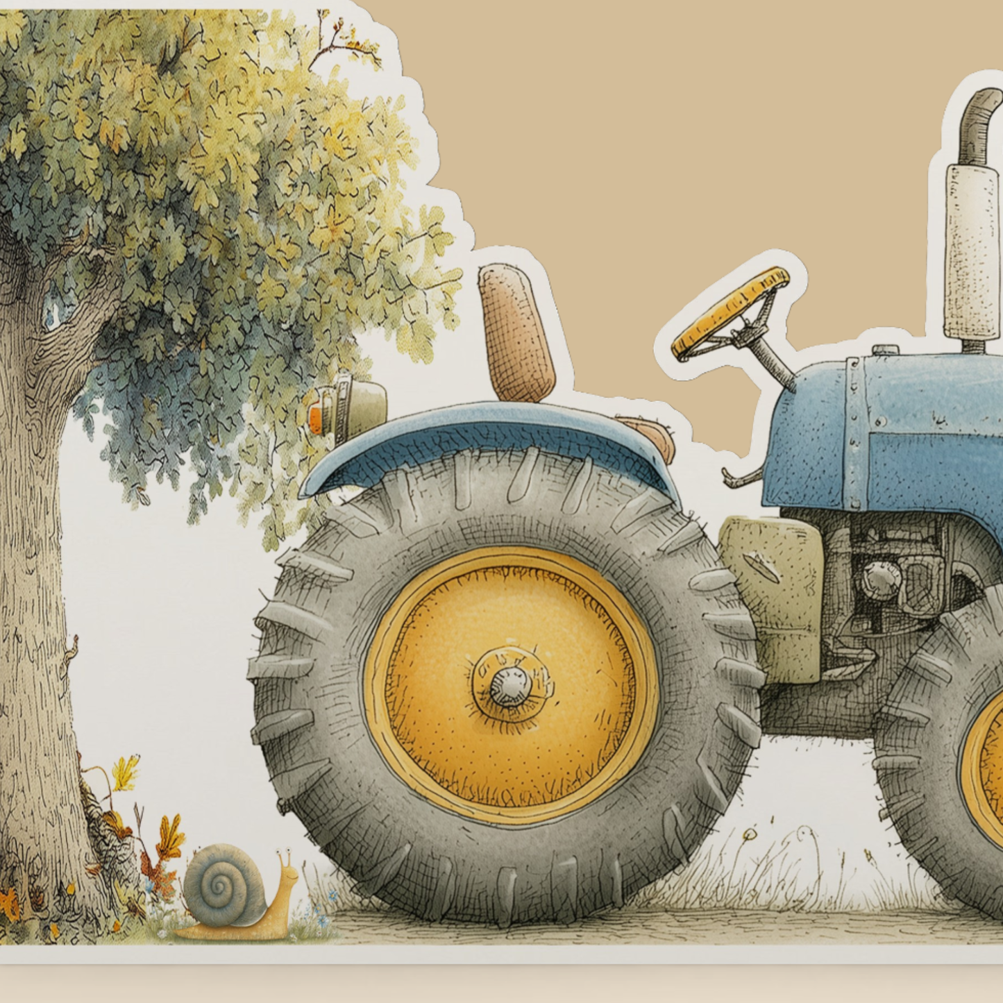 Farm Greeting Card, Die-cut: 'Tractor and the Snail'