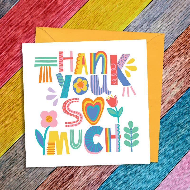 Dandelion Stationery - Thank you so much - colourful words - Greetings Card