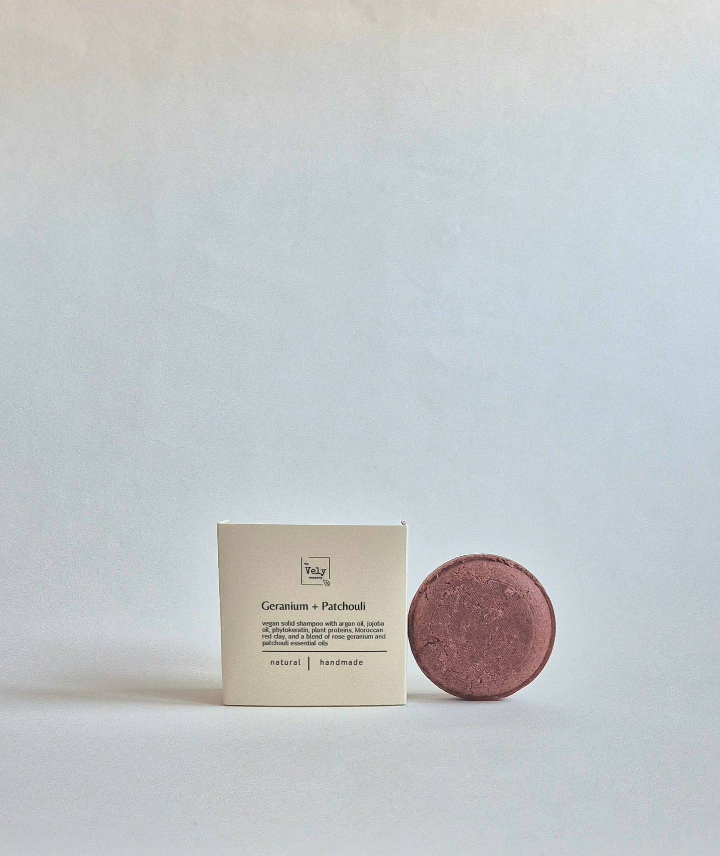 The Vely Soapery - Vegan Solid Shampoo with Argan Oil, Red Clay and Geranium