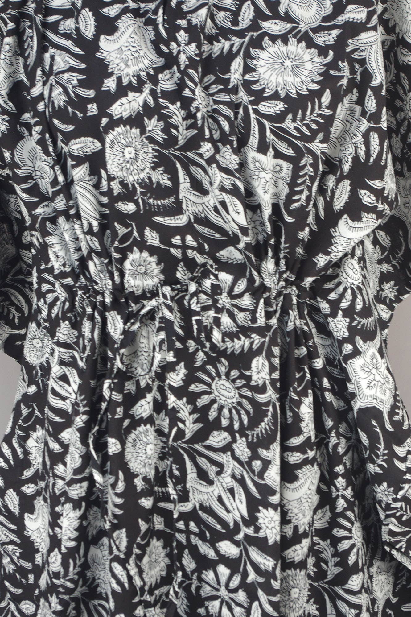 Kantha Decor - Block Printed Cotton Long Kaftans - Black And White Floral