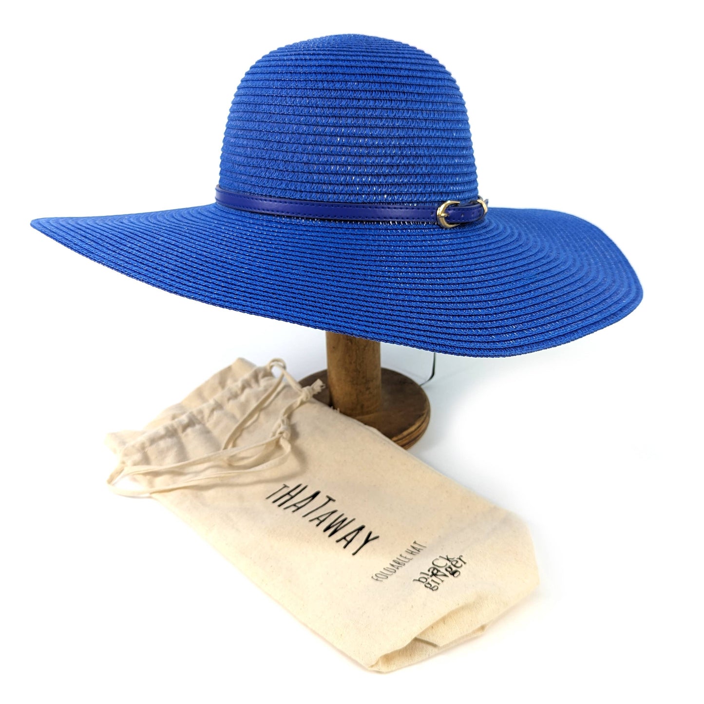 Black Ginger - Bright and Bold Wide Brim Foldable Hat - Azure Blue (57cm)