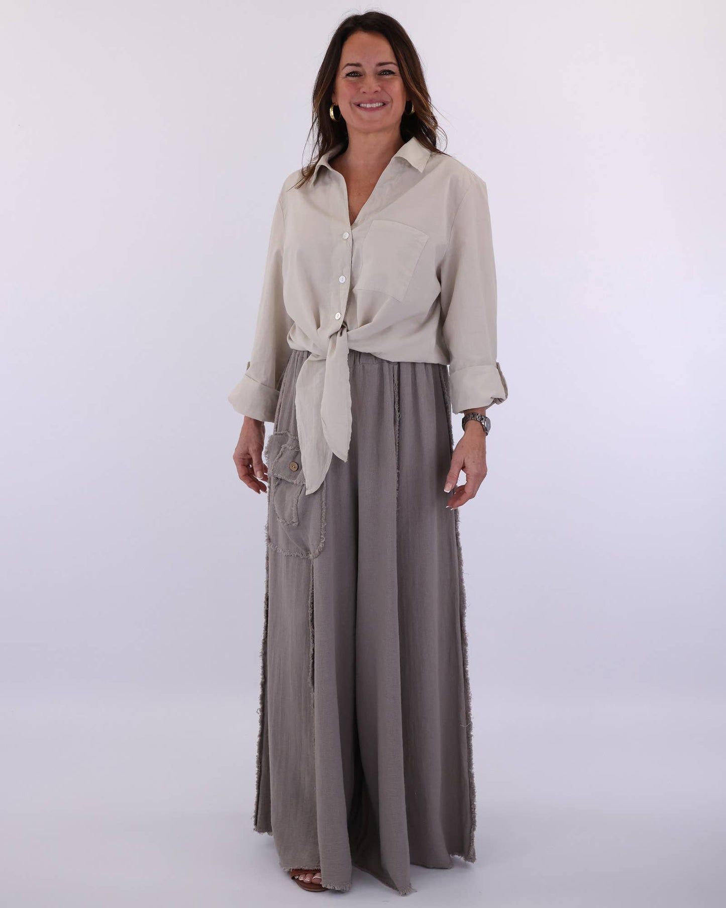 Cadenza Italy Ltd - Linen and Cotton Blend Distressed Trousers