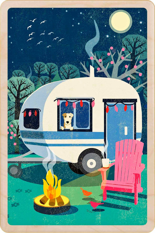 The Wooden Postcard Company - COSY CARAVAN sustainable wood card/wood magnet
