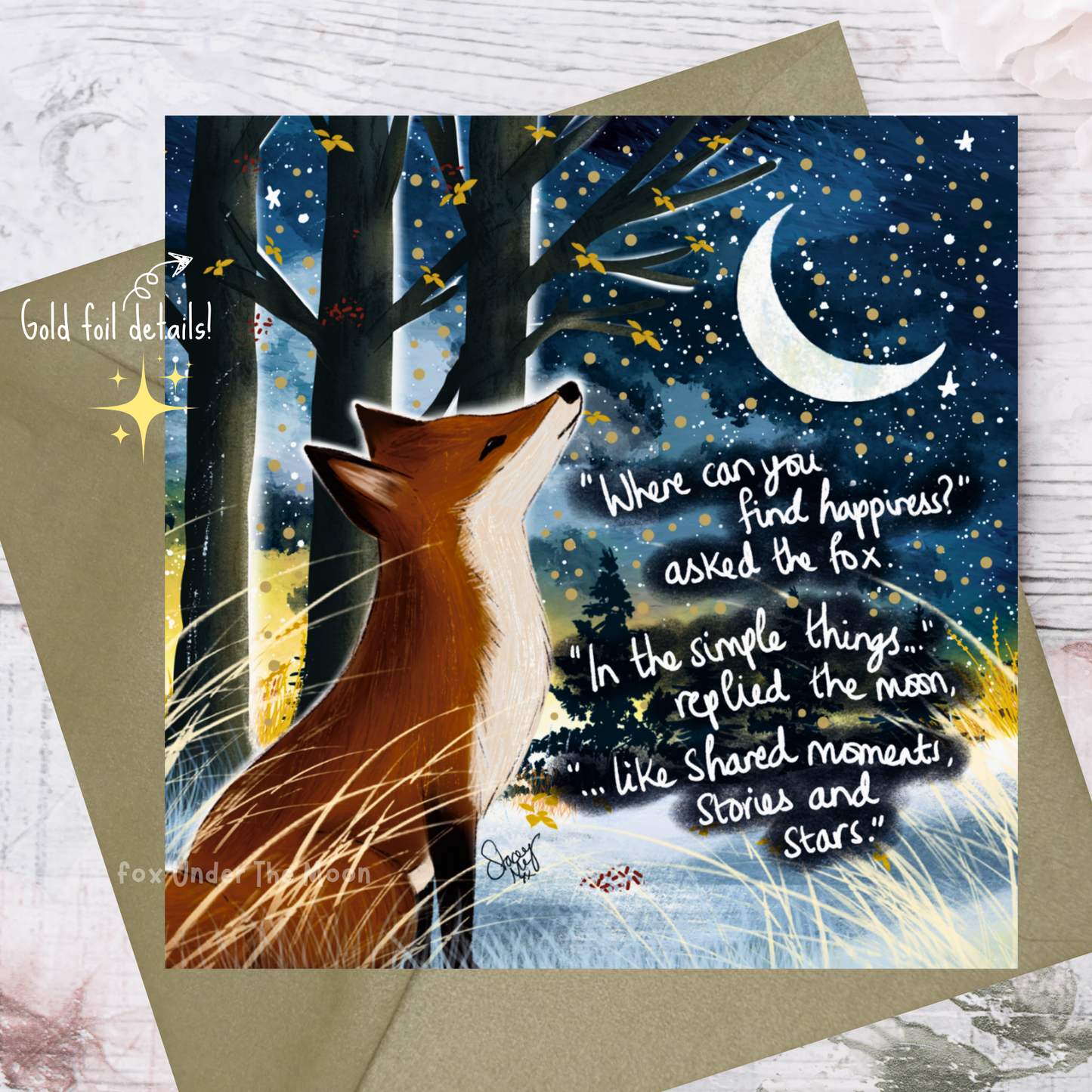 'Happiness' - Greeting Card From Fox Under The Moon