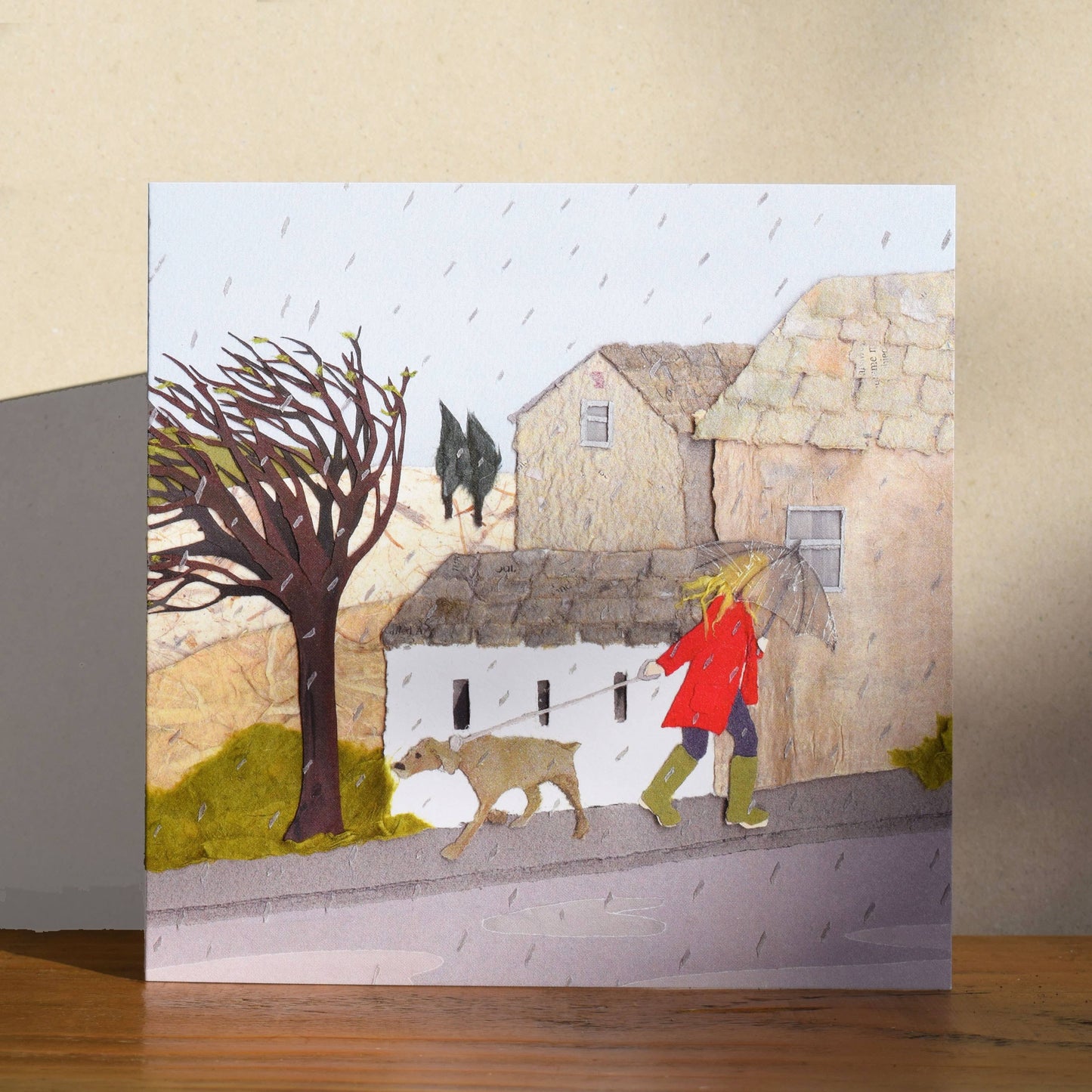 Windsock Press - Dog Walking Card (rainy day)